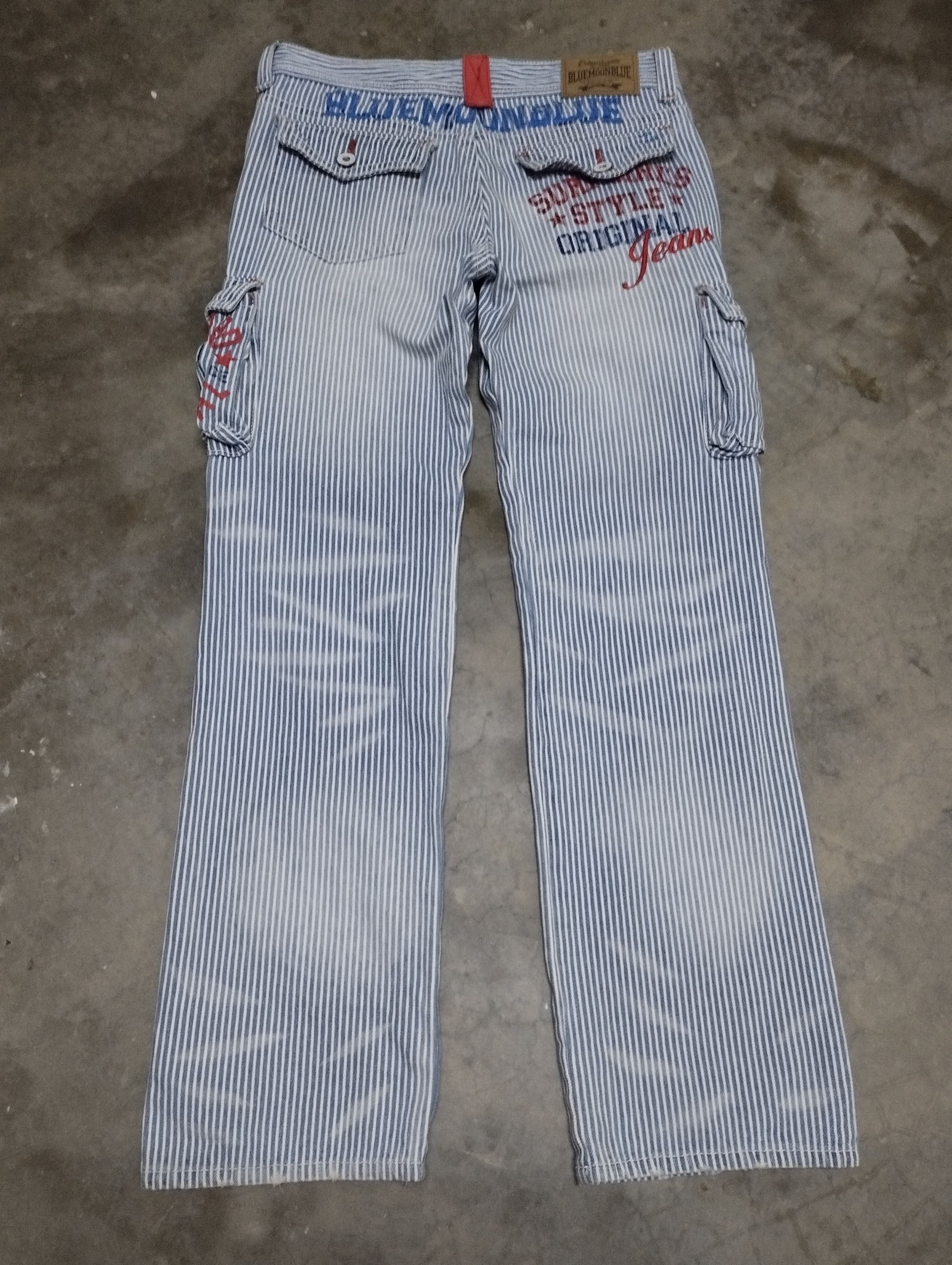 Tete Homme Japan Hickory Stripe Embroidery Cargo Blue Moon Blue Jeans Size US 32 / EU 48 - 2 Thumbnail