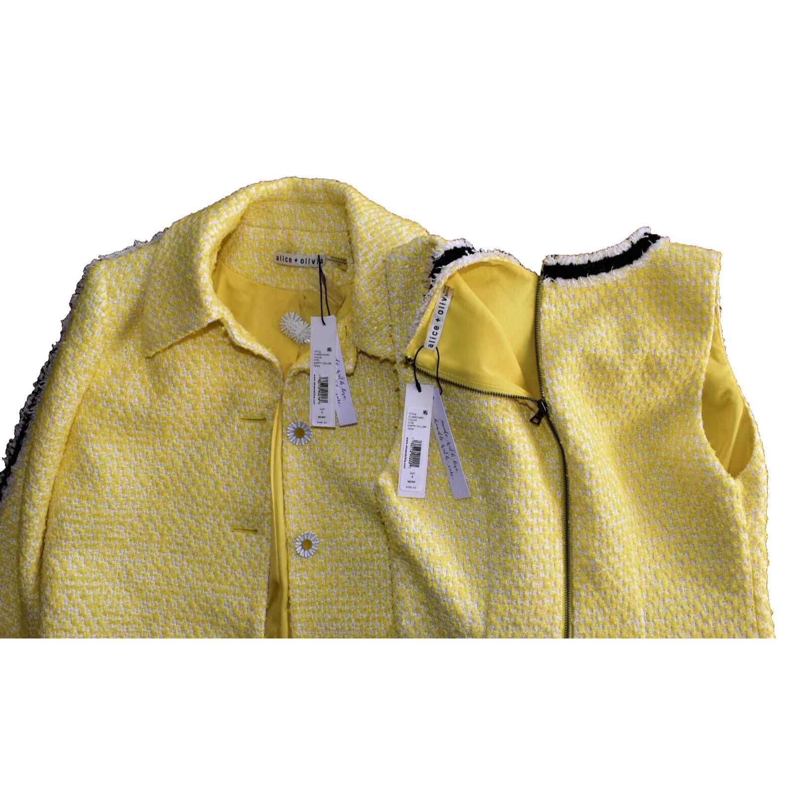 Alice + Olivia NWT ALICE + OLIVIA Yellow Tweed Daisy Blazer Dress 2 Pc Set Size S / US 4 / IT 40 - 9 Thumbnail