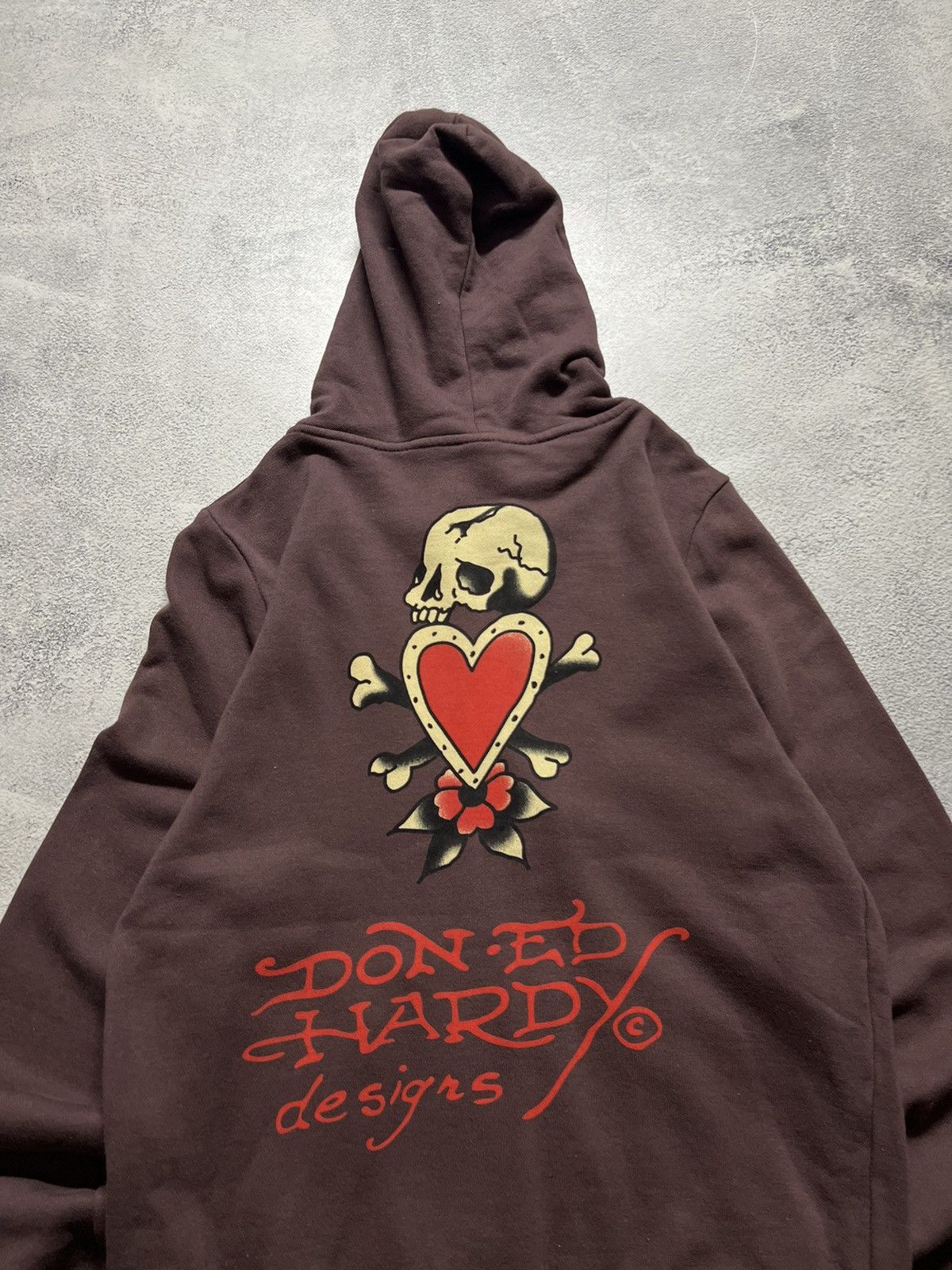 Ed Hardy Vintage Y2k Brown🤎 Ed Hardy Designs Skull Love Zip Hoode 00s Size L / US 10 / IT 46 - 3 Thumbnail