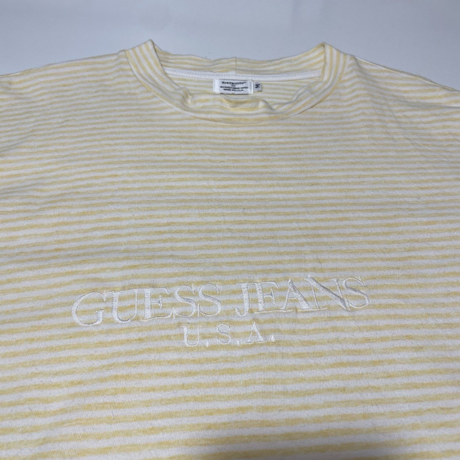 Guess VTG Guess Jeans LA T-Shirt Mens Logo Yellow White Stripe USA Size US M / EU 48-50 / 2 - 2 Thumbnail