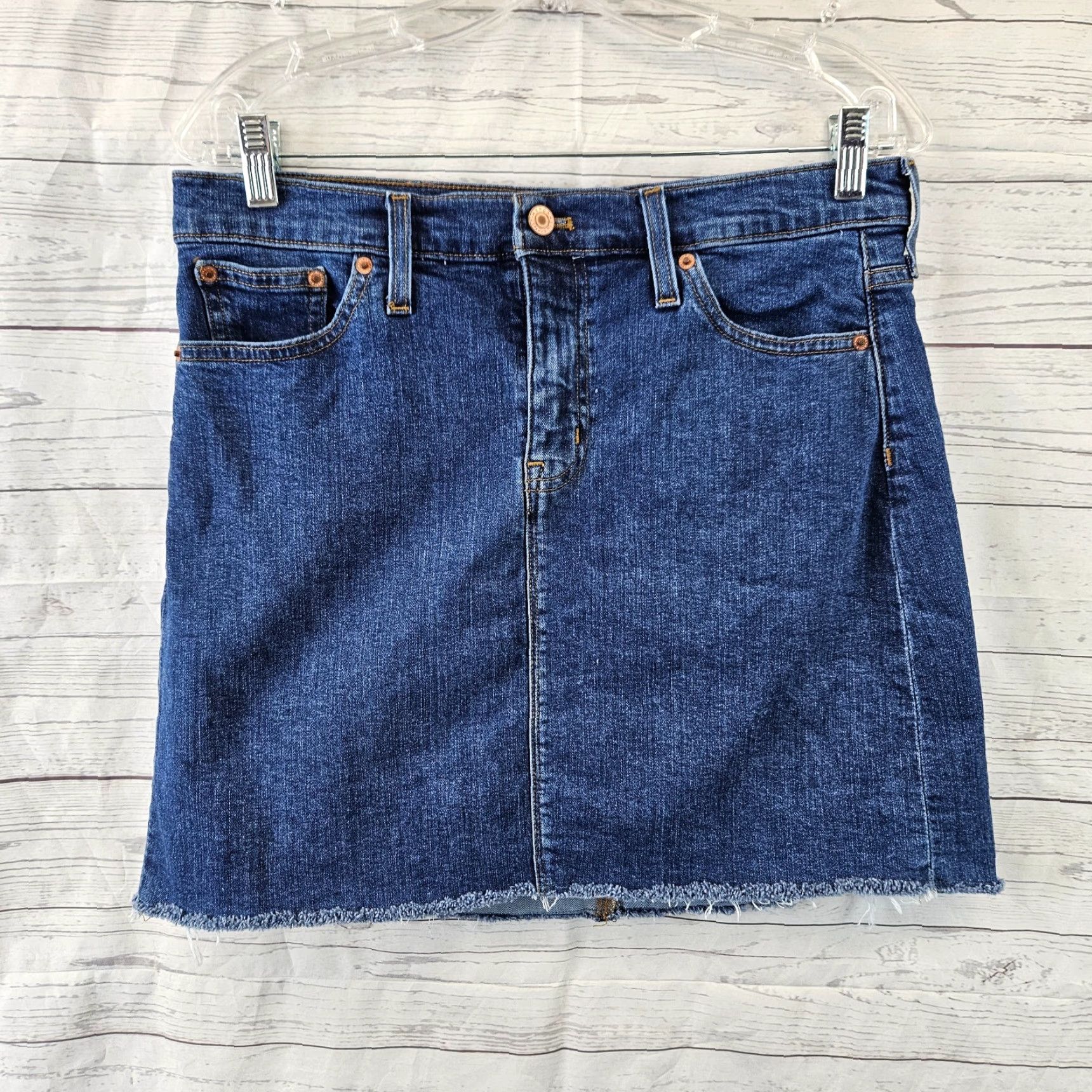 J.Crew VINTAGE J Crew Mercantile Denim Skirt Womens 4 Blue Pockets Cotton Blend Short Straight & Pencil Adult Womens Size 27" / US 4 / IT 40 - 2 Thumbnail