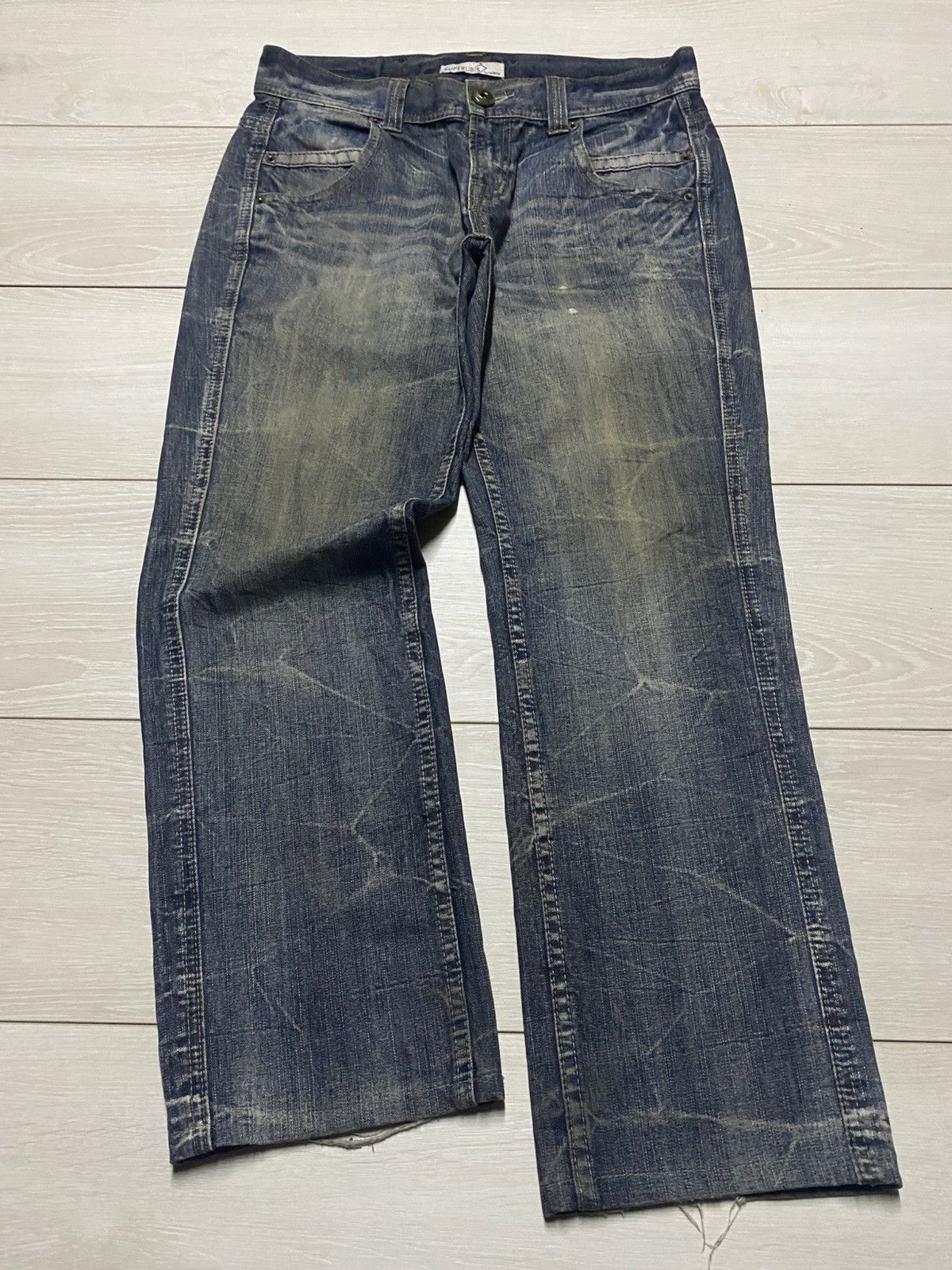 Japanese Brand Vintage Superrubis Mud Wash Thunder Loose Jeans Size US 32 / EU 48 - 1 Thumbnail