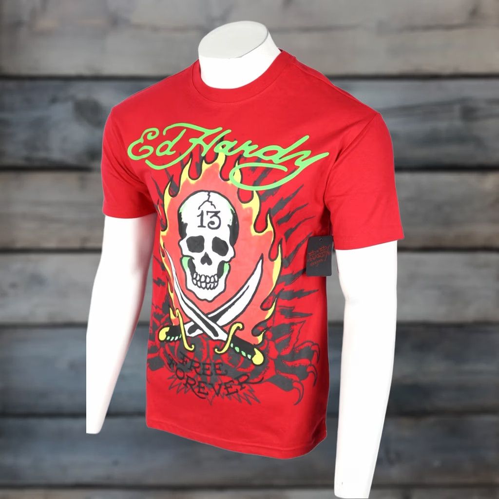 Ed Hardy Ed Hardy Men's Graphic T Shirt Short Sleeve S Small Red #13 Free Forever Size US S / EU 44-46 / 1 - 1 Thumbnail