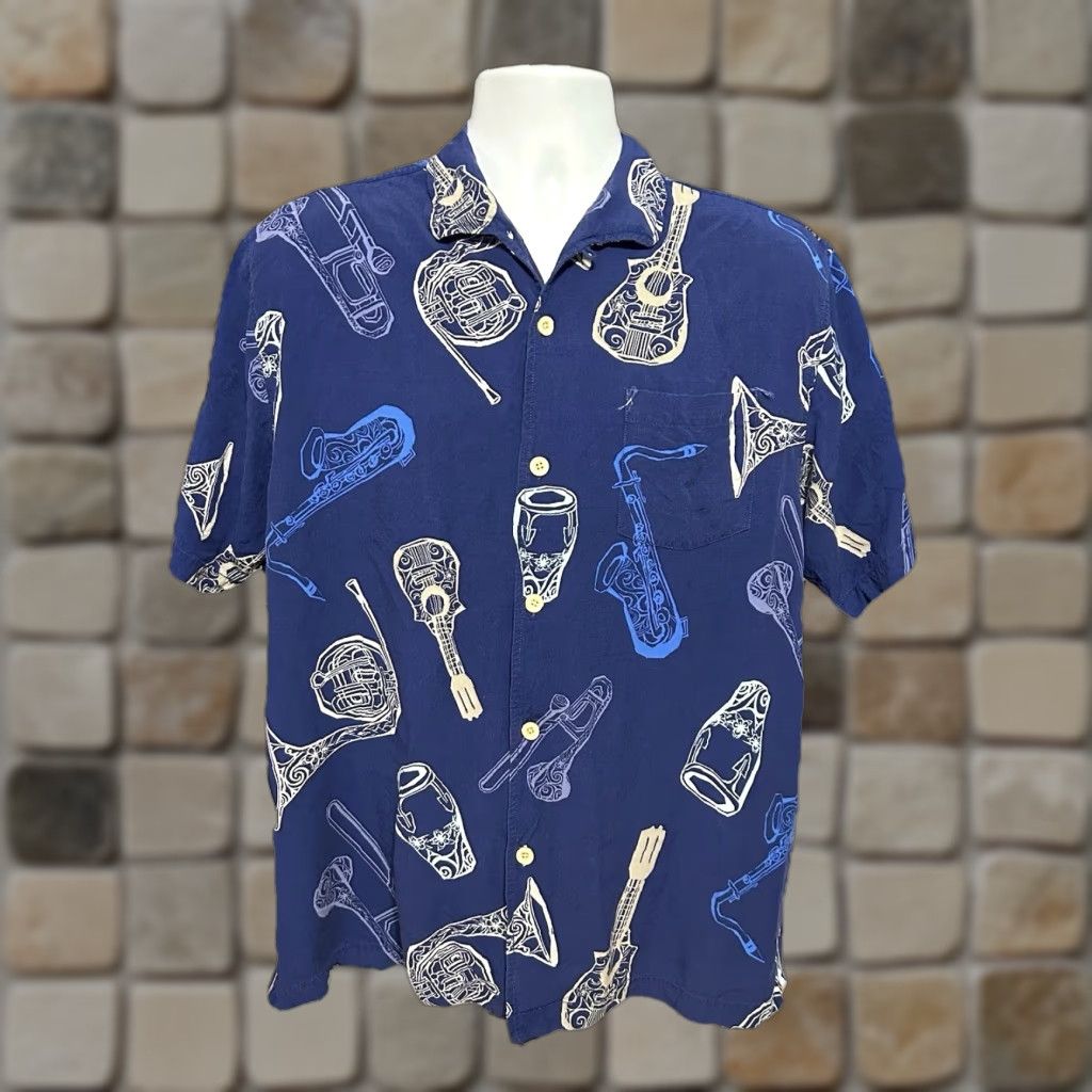 Tommy Bahama VINTAGE Tommy Bahama Hawaiian Button Up Music Instrumental Shirt Men Large Blue Rayon Shirt Size US L / EU 52-54 / 3 - 1 Thumbnail