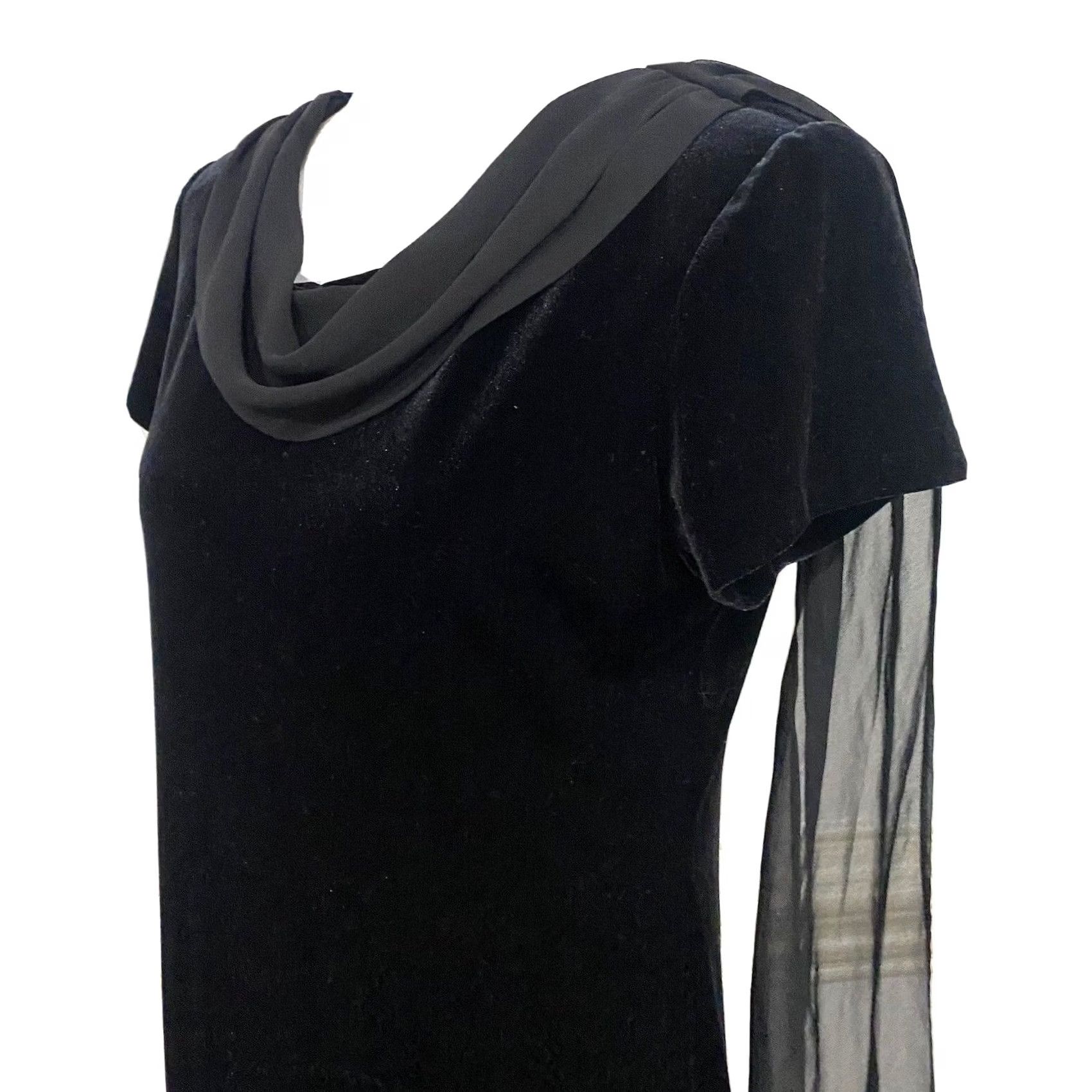 Velvet VINTAGE Social Circles Dress Black Velvet Long Maxi Short Sleeve Chiffon Sz 10 Women Size 32" / US 10 / IT 46 - 4 Thumbnail