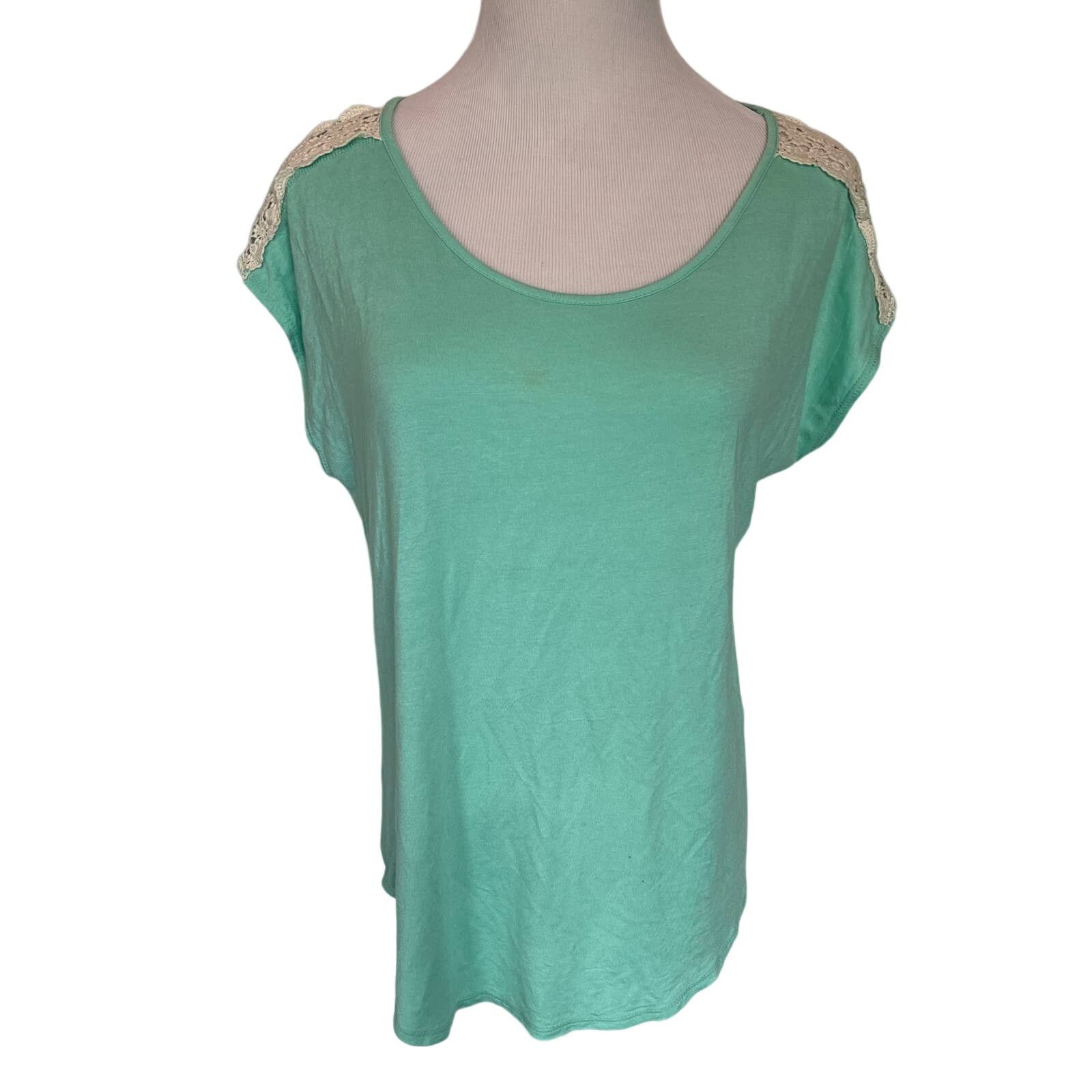 Other S Mint Green Short Sleeve Blouse Off White Lace Accent Trim Size S / US 4 / IT 40 - 2 Thumbnail