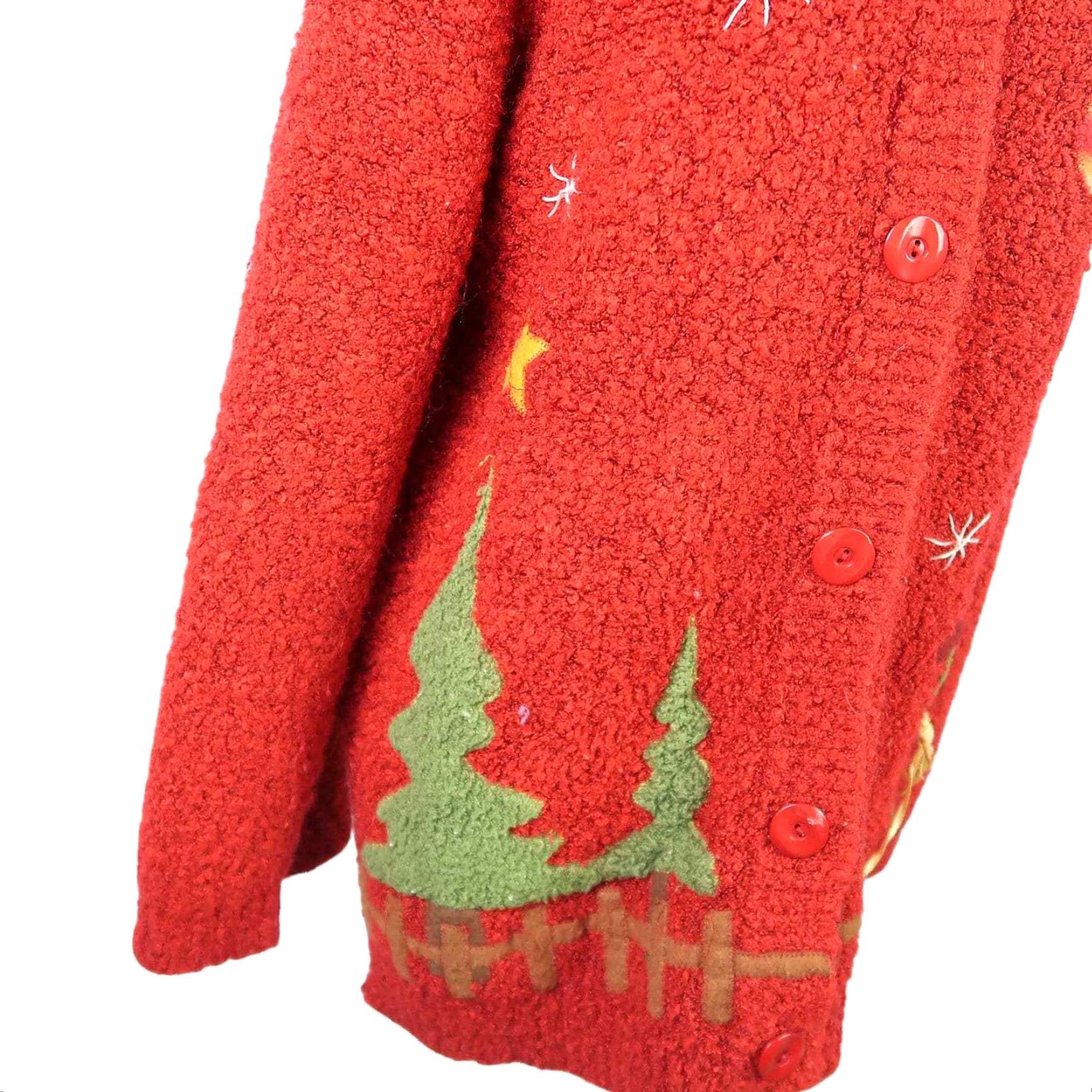 Vintage VINTAGE 90s Cardigan Sweater Red Chenille Knit Snowman Christmas Tree Santa Claus Applique Long Sleeve Women's M Size Size M / US 6-8 / IT 42-44 - 3 Thumbnail