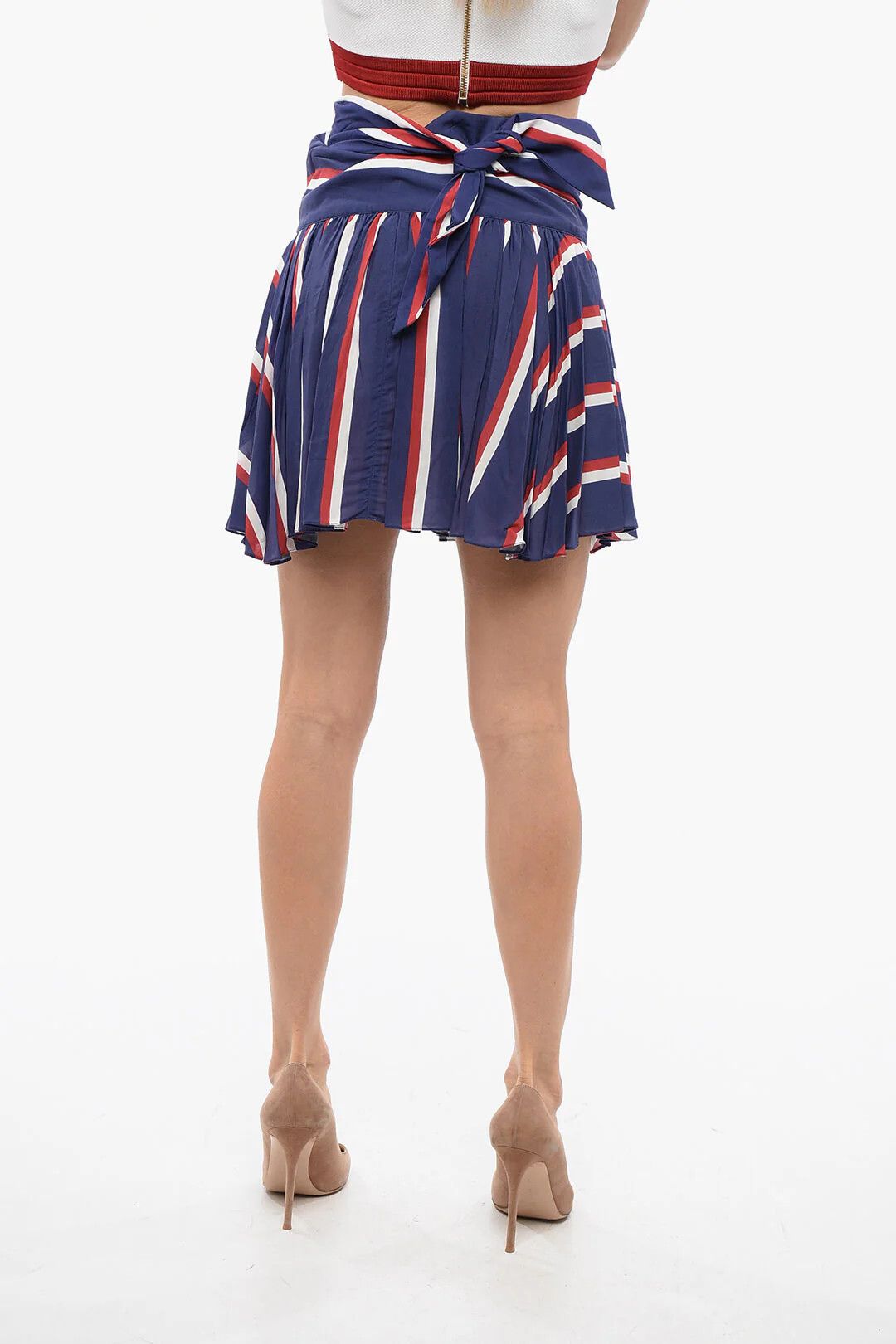 Balmain og1mm0326 Pleated Viscose Mini Skirt in Blue Size 42" / US 20 - 2 Thumbnail