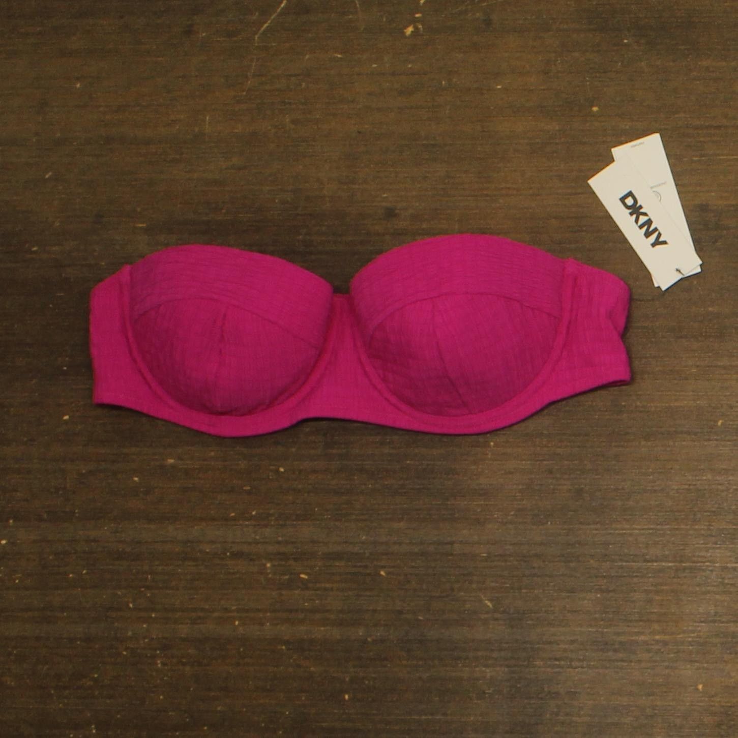 New Dkny Molded Bikini Swim Top Dimts470 Wildberry Pink L, Women's