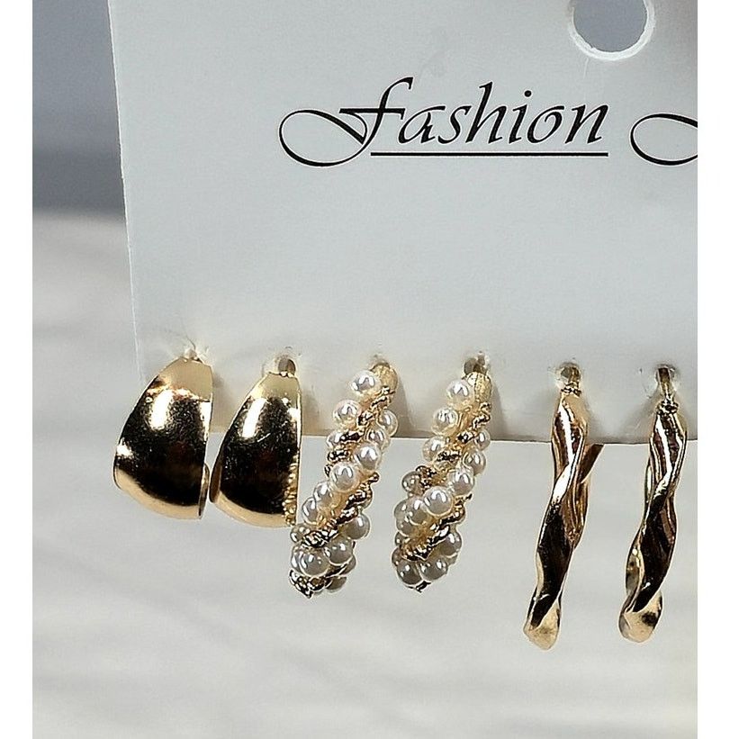 Other 5-Pair Gold-Tone Hoop Stud Fashion Earring Set Size ONE SIZE - 8 Thumbnail