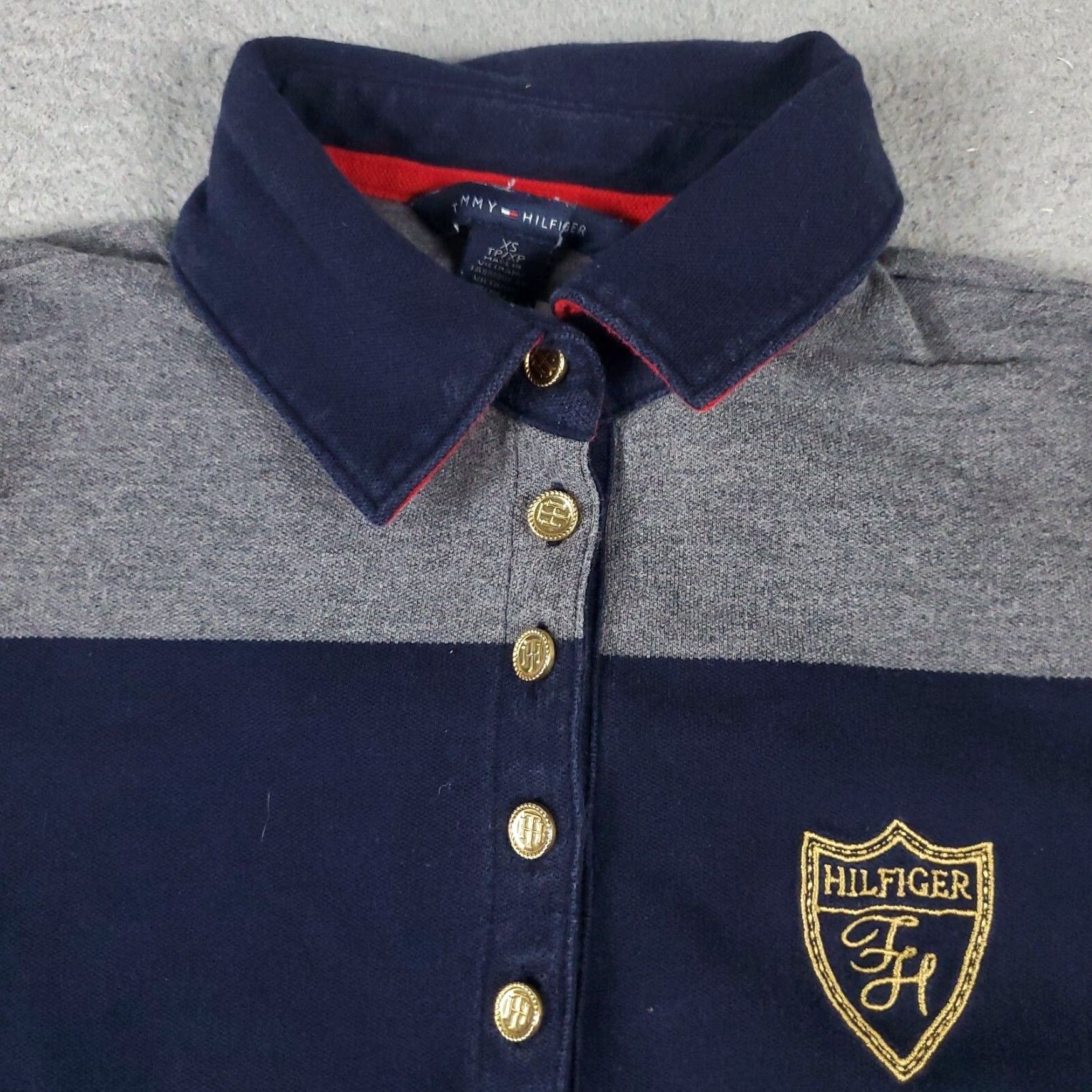 Tommy Hilfiger Tommy Hilfiger Polo Shirt Womens XS Gray Blue Striped Long Sleeve Casual Cotton Size XS / US 0-2 / IT 36-38 - 3 Thumbnail