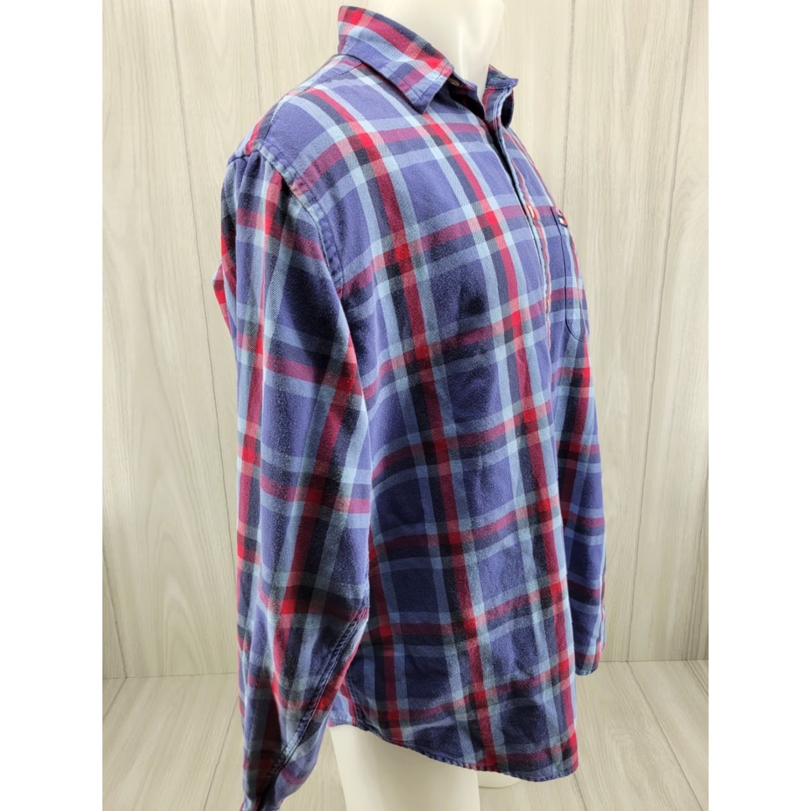 Tommy Hilfiger VINTAGE Tommy Hilfiger Shirt Mens Flannel Cotton Plaid Blue Box Logo Flag 1990s Size M Size US M / EU 48-50 / 2 - 4 Thumbnail