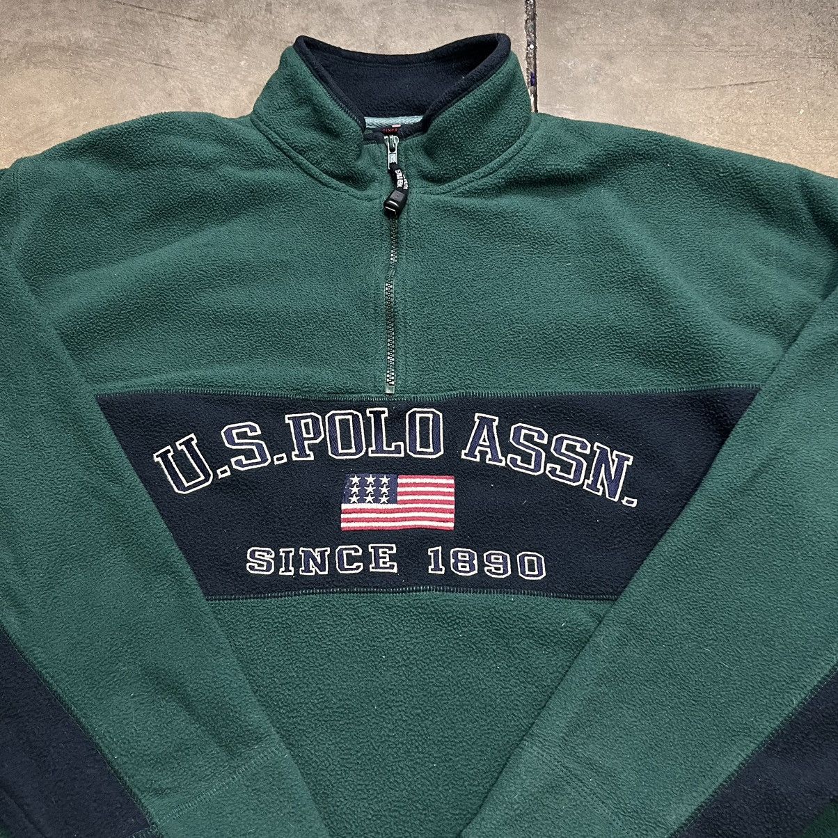 U.S. Polo Assn. × Vintage Vintage 90s Y2K U.S. Polo Assn. Fleece Flag Sweatshirt Boxy Size US XXL / EU 58 / 5 - 4 Thumbnail