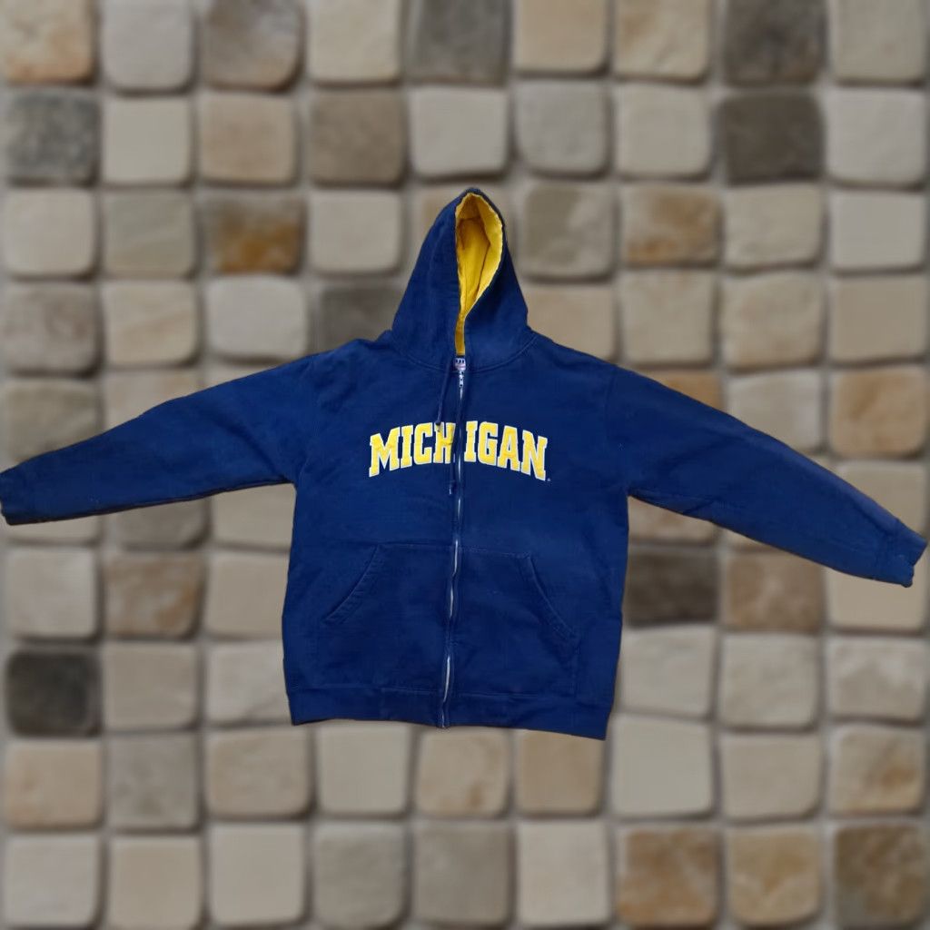 Vintage VINTAGE Foot Locker Michigan Wolverines Embroidered Cotton Zip Hooded Jacket XL Blue Unisex Adults 90s Basketball Size US XL / EU 56 / 4 - 1 Thumbnail