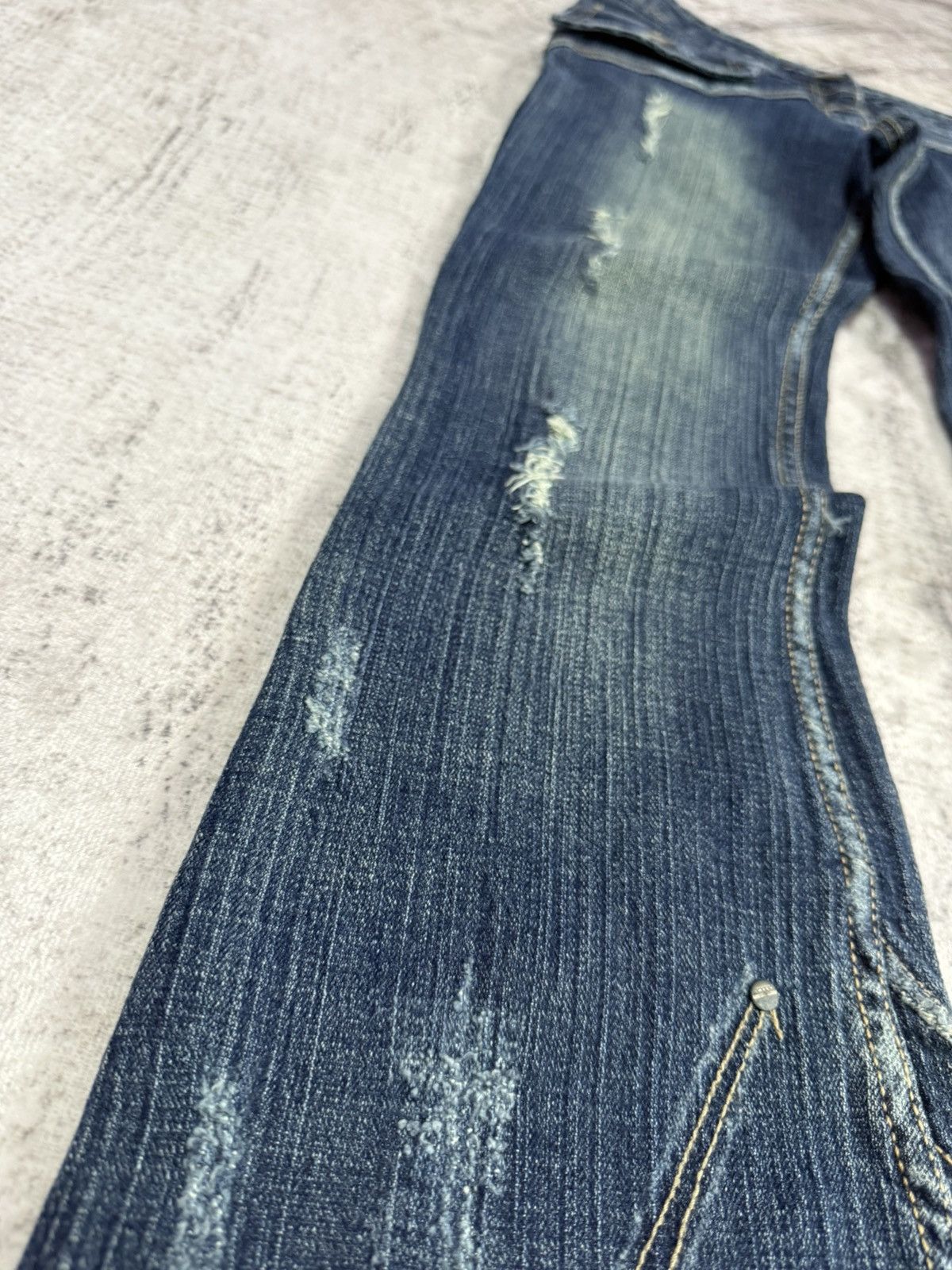 Japanese Brand × Le Grande Bleu (L.G.B.) × Tornado Mart GHC Deconstructed Panel Green Mud Wash Low Rise Flared Jeans Size US 27 - 10 Thumbnail