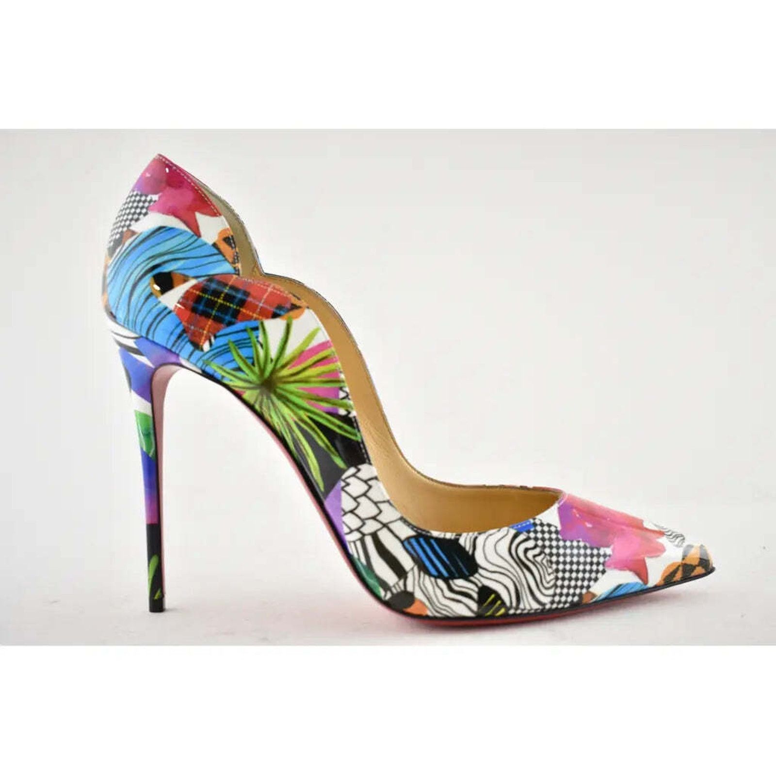 Christian Louboutin Hot Chick 100 Patent Sapeur Black Multicolor Heel Pump 37.5 Size US 7.5 / IT 37.5 - 2 Thumbnail