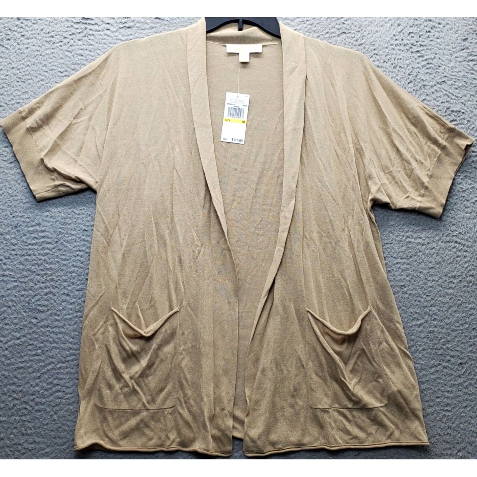 Michael Kors Michael Kors Cardigan Women's M Brown Knit Short Sleeve Draped Pocket Open Front Weathered: NWT Women Size M Brown Knit Cardigan Size M / US 6-8 / IT 42-44 - 2 Thumbnail