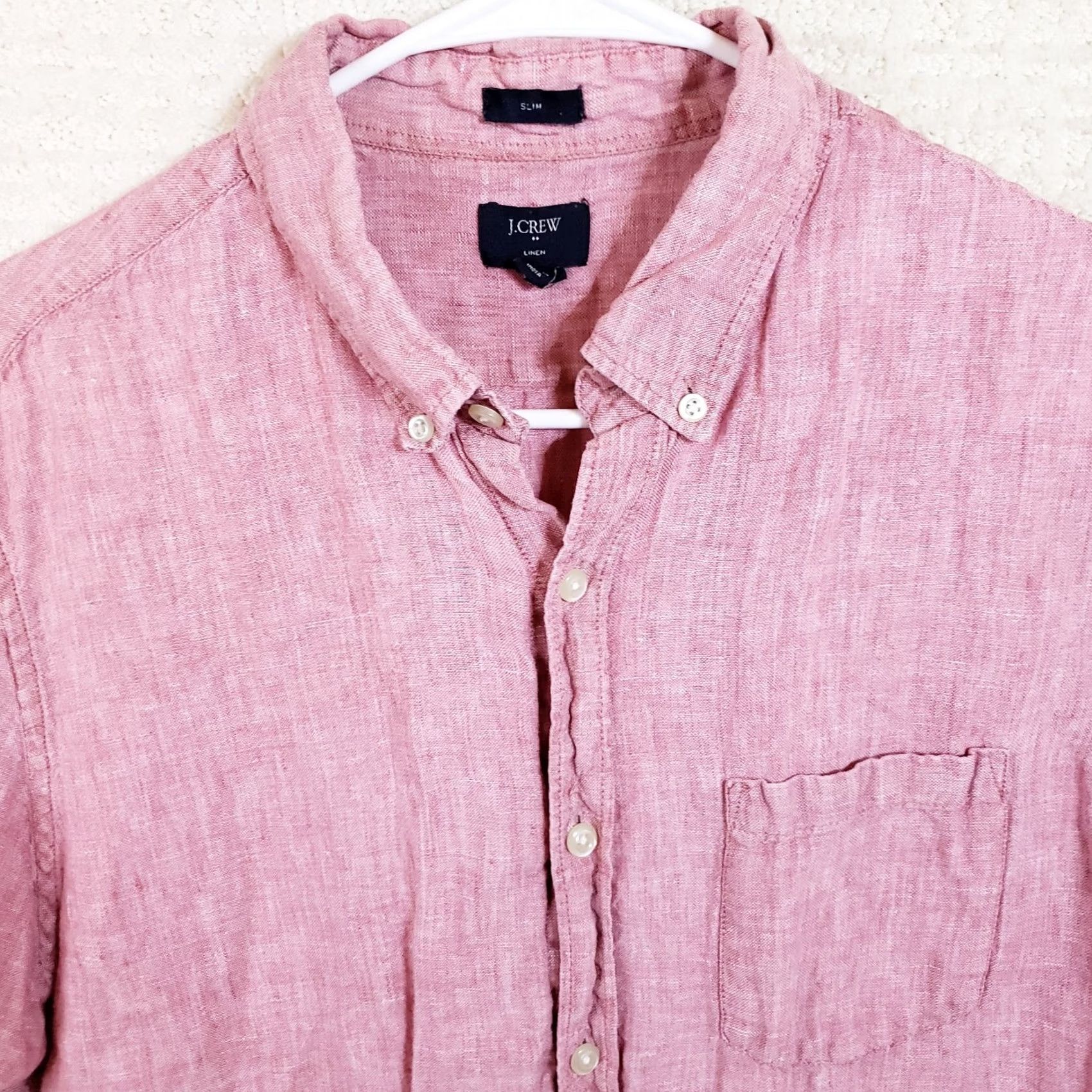 J.Crew J. Crew Shirt Mens L Pink Slim Fit 100% Linen Short Sleeve Button-Up Collared N/A Size US L / EU 52-54 / 3 - 2 Thumbnail