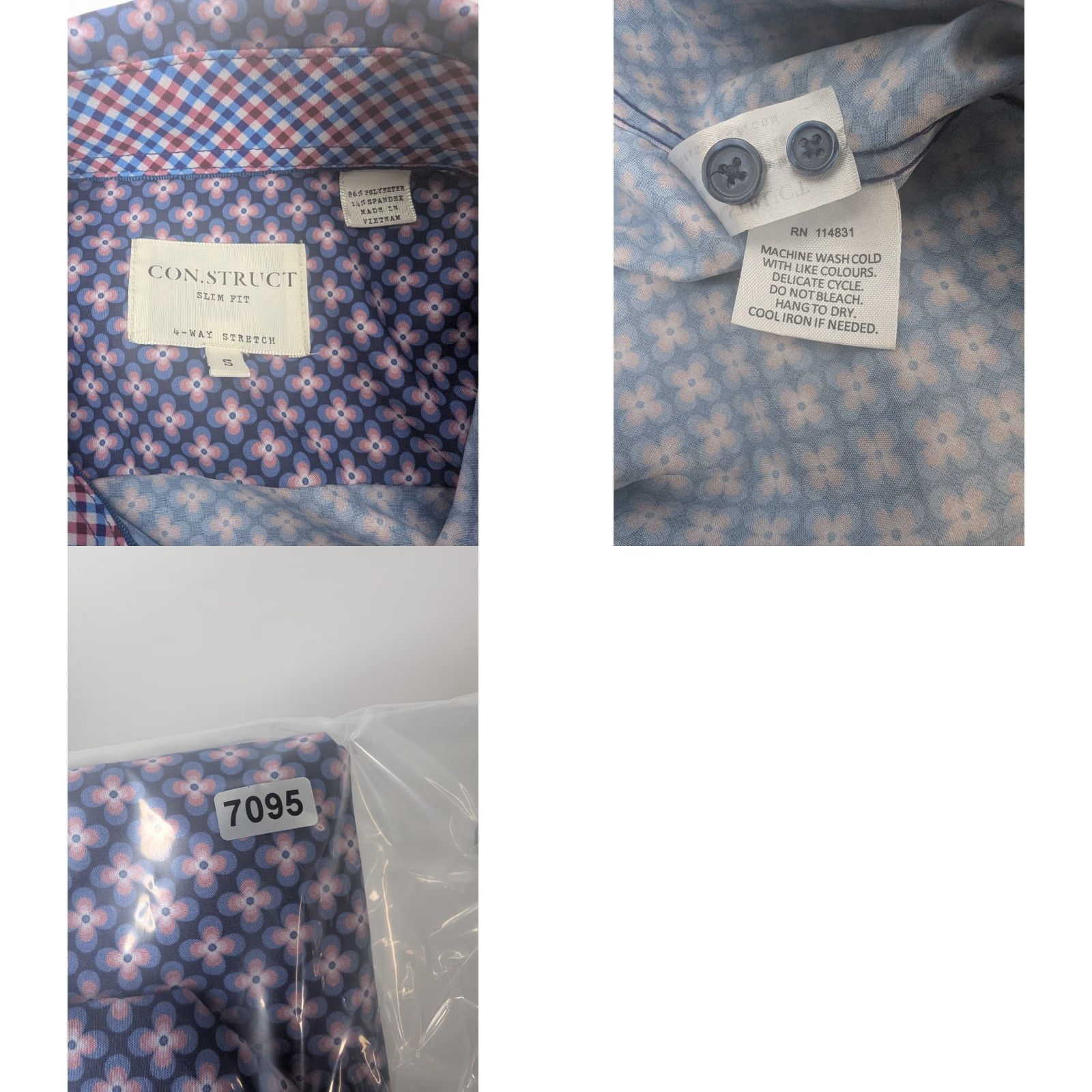 Vintage Con.struct Shirt Slim Fit Purple Floral 4 Way Stretch Flip Cuffs L/S Size Small Size US S / EU 44-46 / 1 - 8 Thumbnail