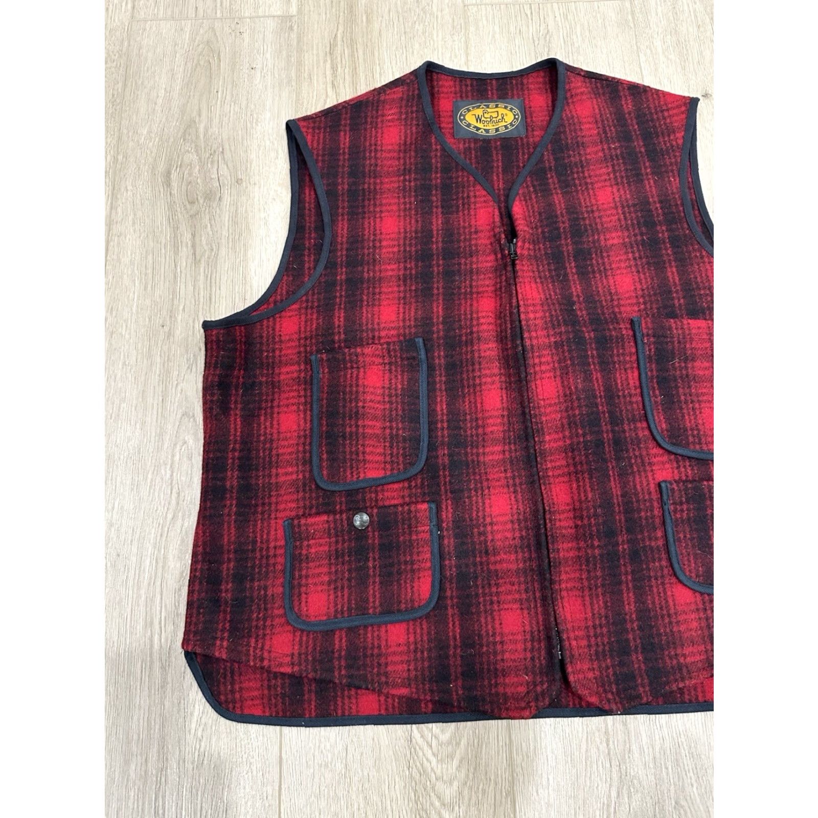 Vintage VINTAGE Woolrich Vest Wool Red Plaid Full Zip 4-Pocket Men L/XL Wool Size US L / EU 52-54 / 3 - 3 Thumbnail
