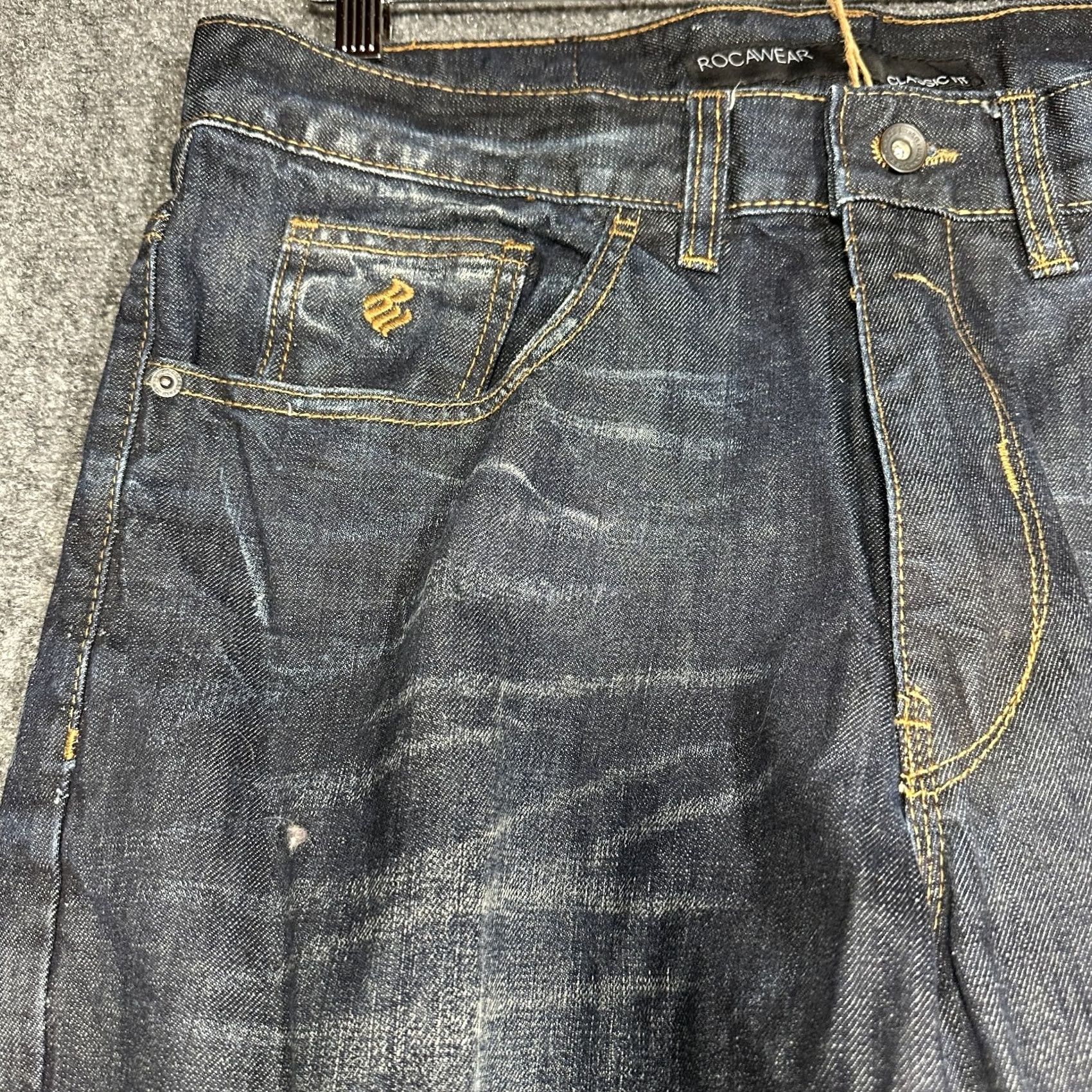 Rocawear Rocawear Jeans Mens 36 Classic Fit Dark Wash Cotton Pockets Logo Zip Fly Jeans Denim Blue 5-Pocket Design Classic Fit Mens Size US 36 / EU 52 - 4 Thumbnail