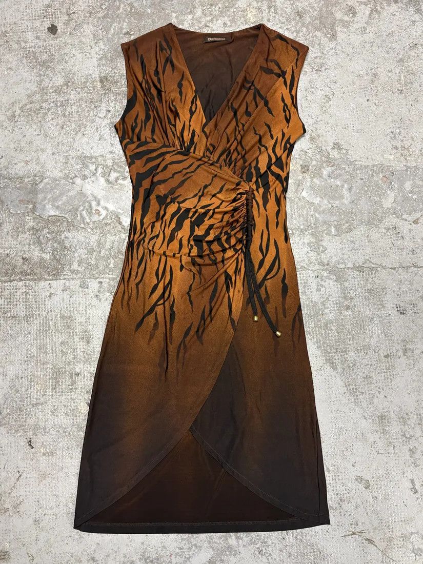 Roberto Cavalli Brown Camel Zebra Savage Dres