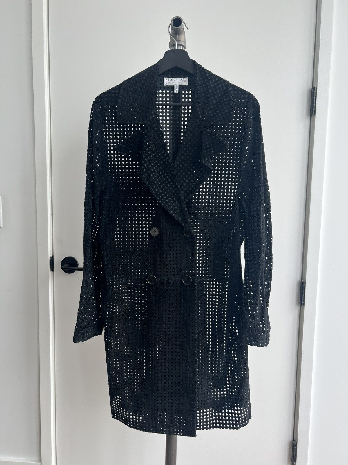 Helmut Lang AW91 Perforated Faux-Suede Double-Breasted Coat Size M / US 6-8 / IT 42-44 - 1 Thumbnail
