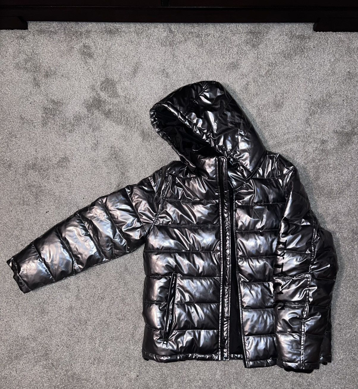 Guess GUESS Men's Holographic Hooded Puffer Jacket Graphite Gray Size US XL / EU 56 / 4 - 1 Thumbnail