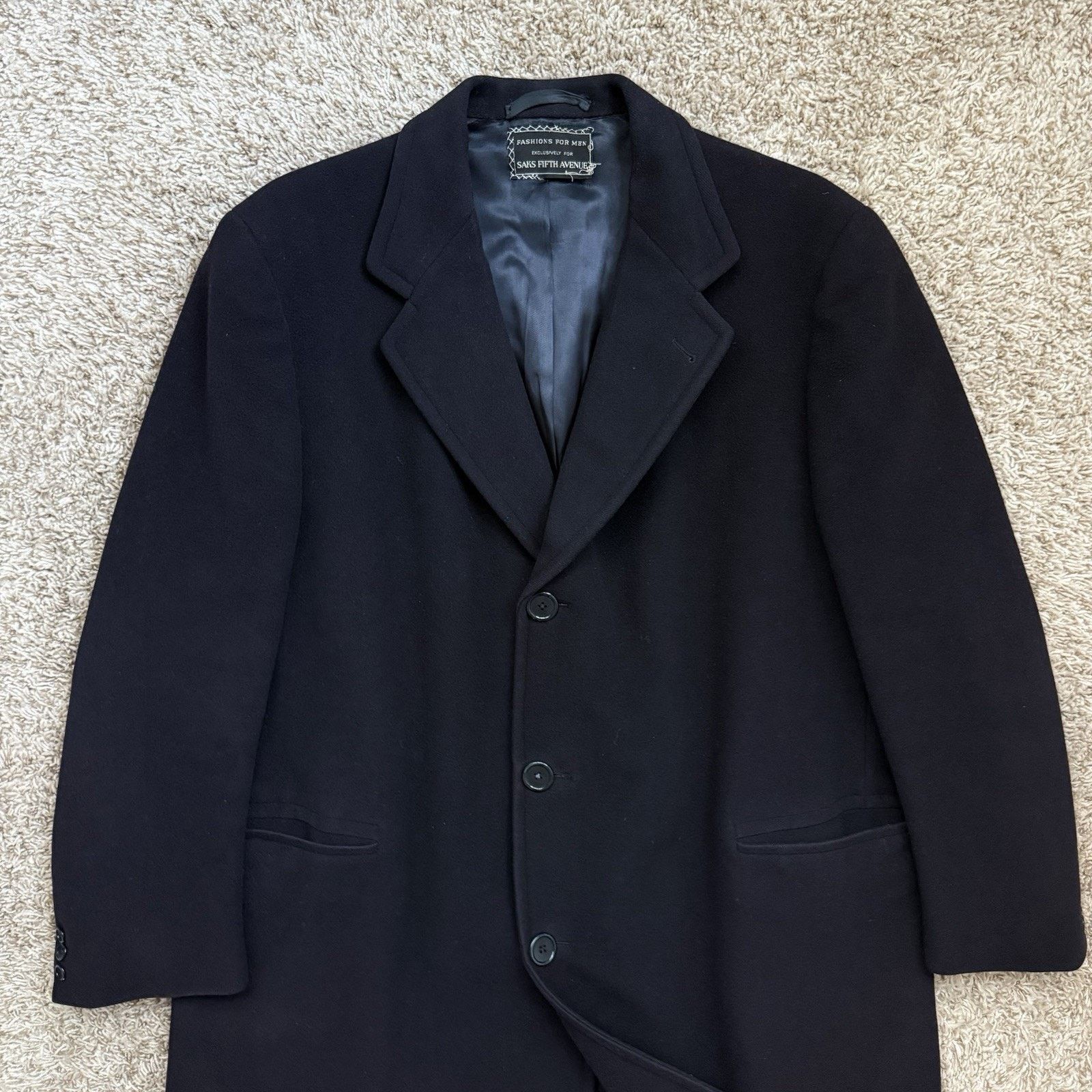 Saks Fifth Avenue × Vintage Vintage Saks Fifth Avenue 100% Pure Wool Black Trench Coat Size US L / EU 52-54 / 3 - 7 Thumbnail
