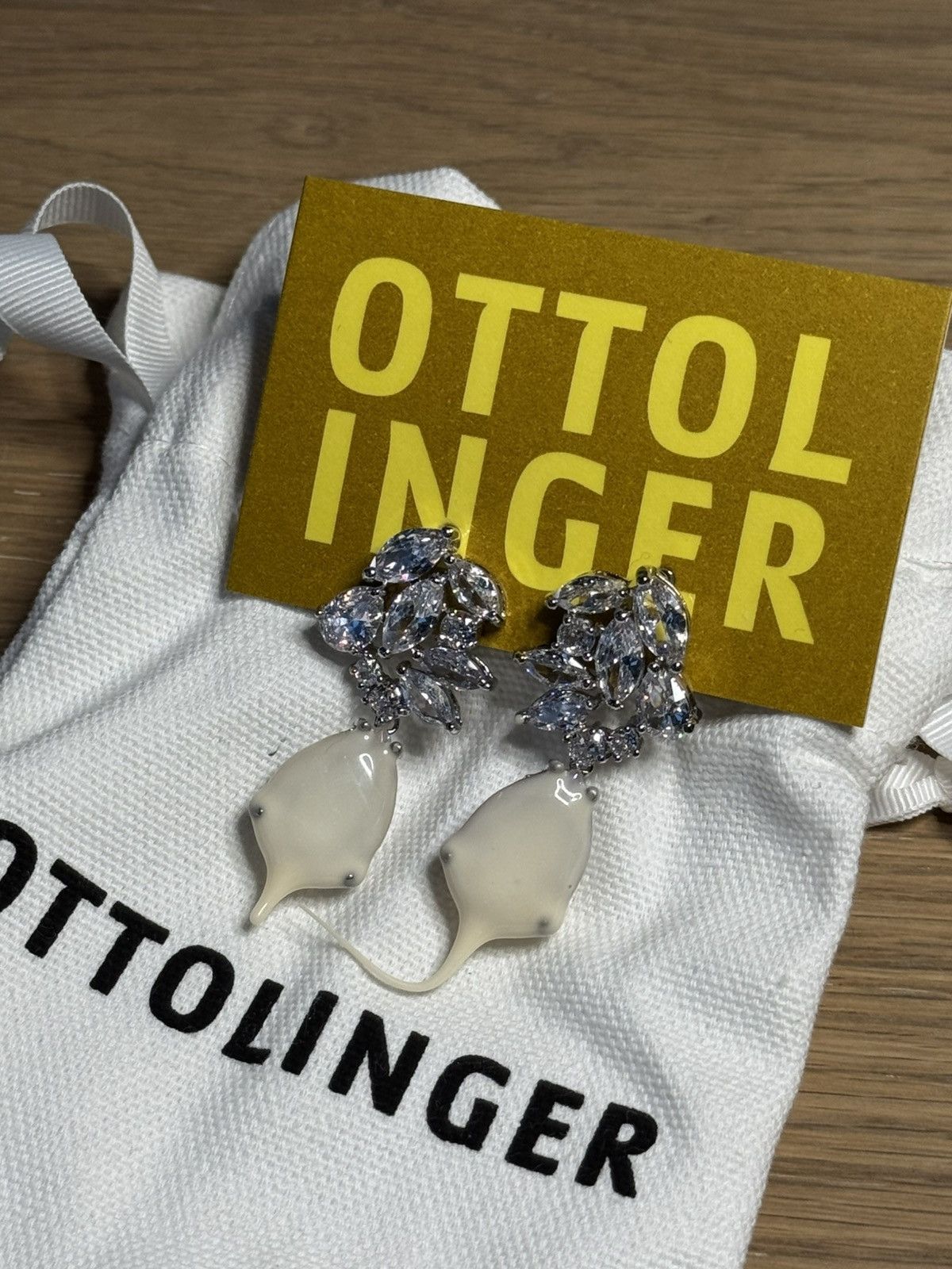 Ottolinger Ottolinger Silver & Off-White Diamond Dip Earrings Size ONE SIZE - 2 Thumbnail