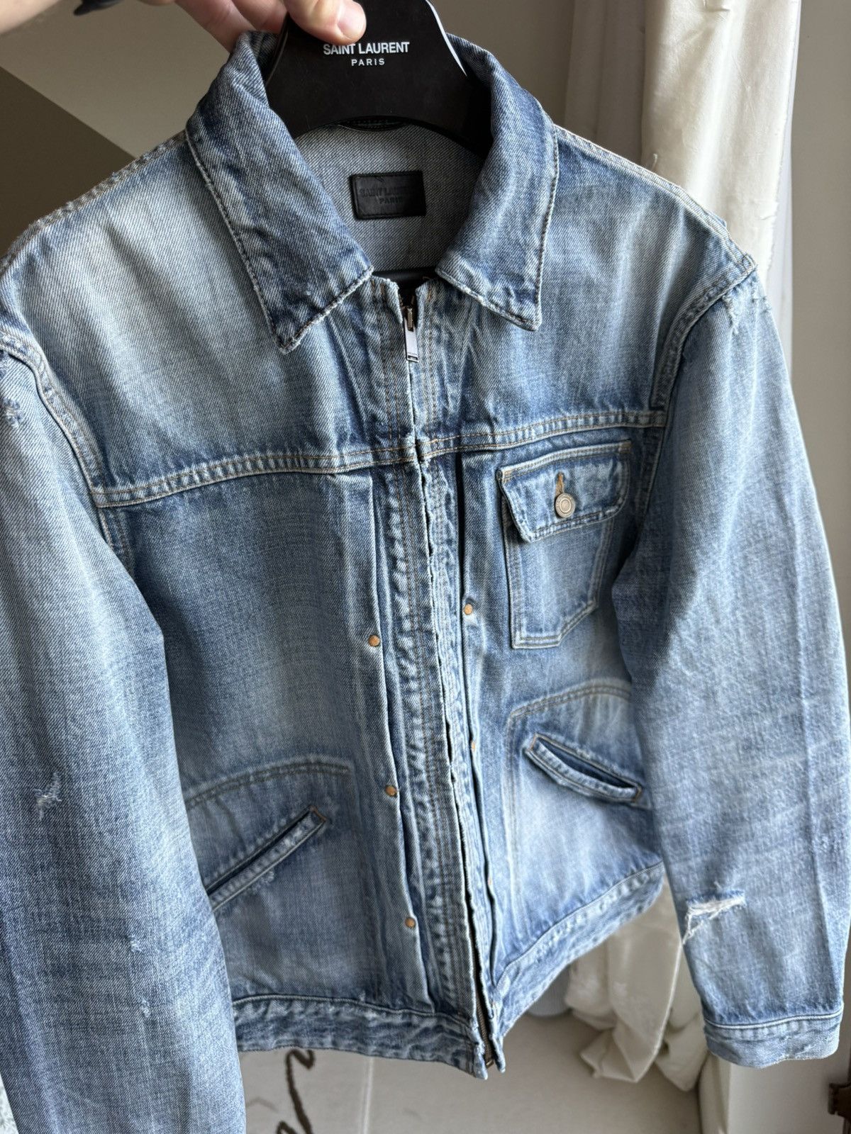 Saint Laurent Paris SS22 Saint Laurent zip distressed denim trucker jacket 50 Size US M / EU 48-50 / 2 - 22 Thumbnail