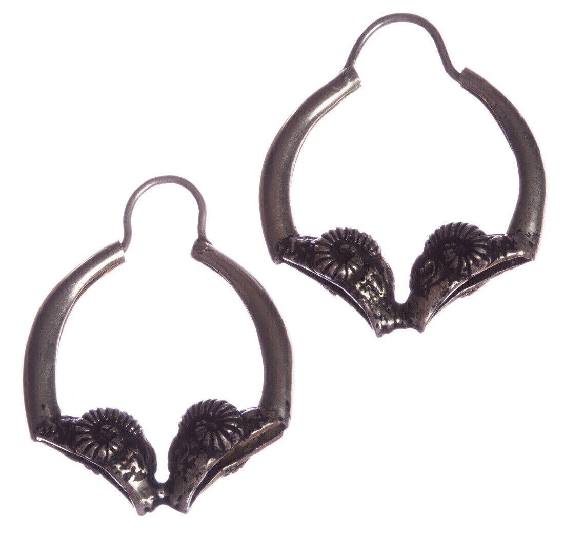 Designer Silver Small Headed Ram Hoop Earrings with Antique Finish Size ONE SIZE - 1 Thumbnail