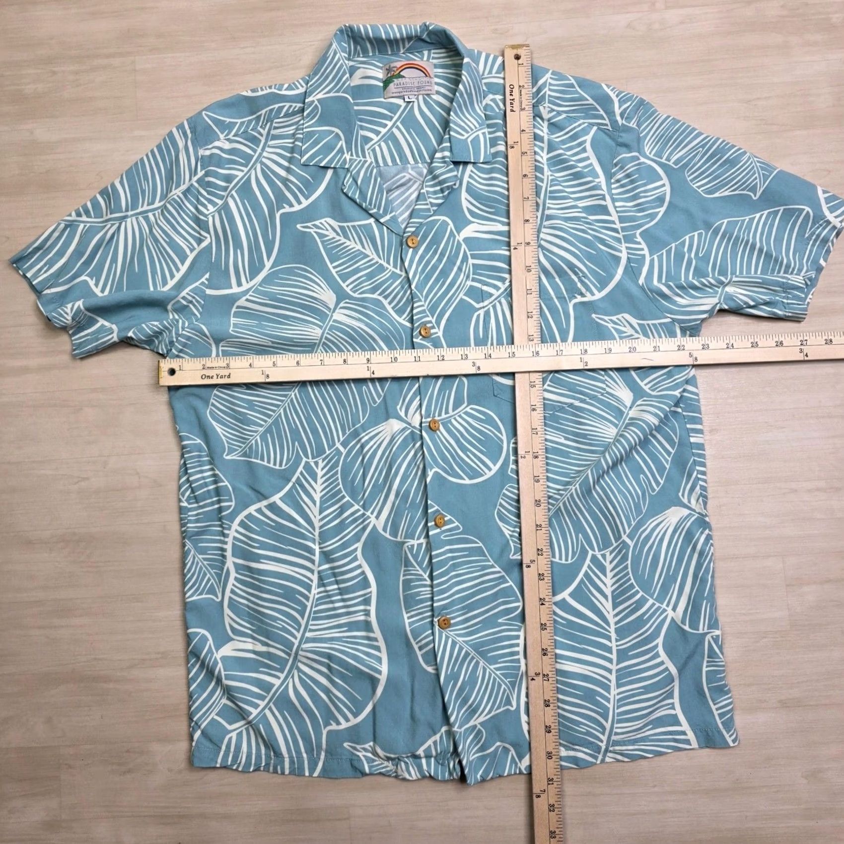 Paradise Found Paradise Found Mens Hawaiian Shirt Large Blue White Taro Leaf Rayon Aloha Size US L / EU 52-54 / 3 - 4 Thumbnail