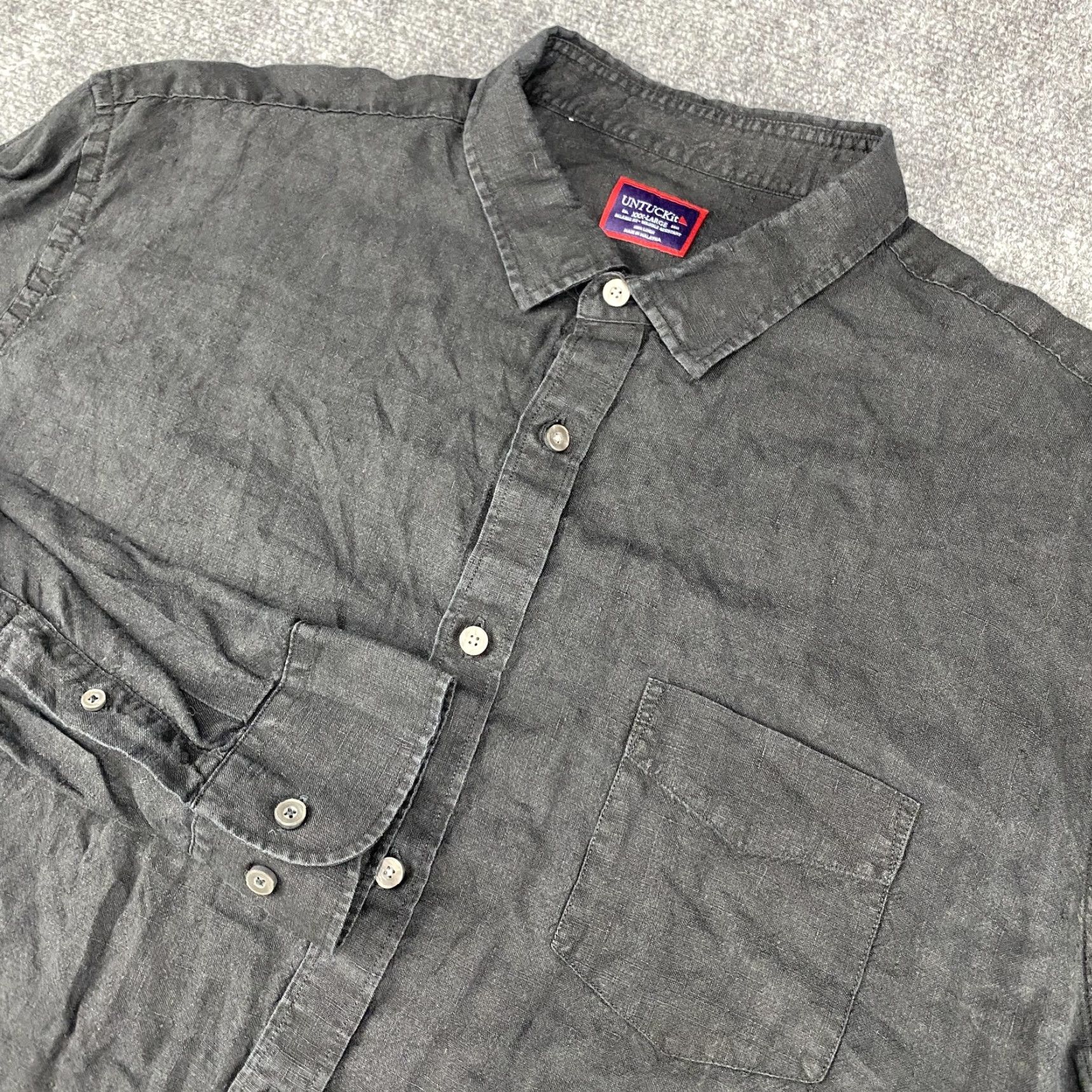 UNTUCKit UNTUCKit Shirt Mens 3XL Black Cabardes WR Relaxed 100% Linen Button Up 40547 Size US XXL / EU 58 / 5 - 2 Thumbnail