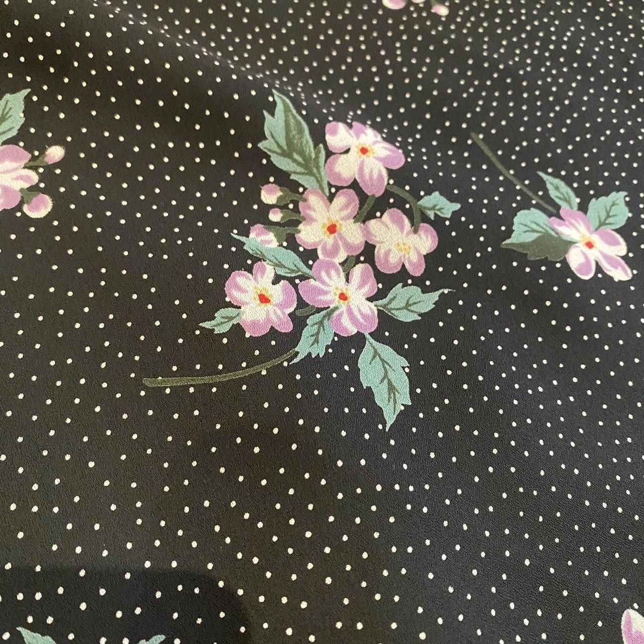 Designer Black Polka Dot Floral Mini Dress Size L / US 10 / IT 46 - 4 Thumbnail