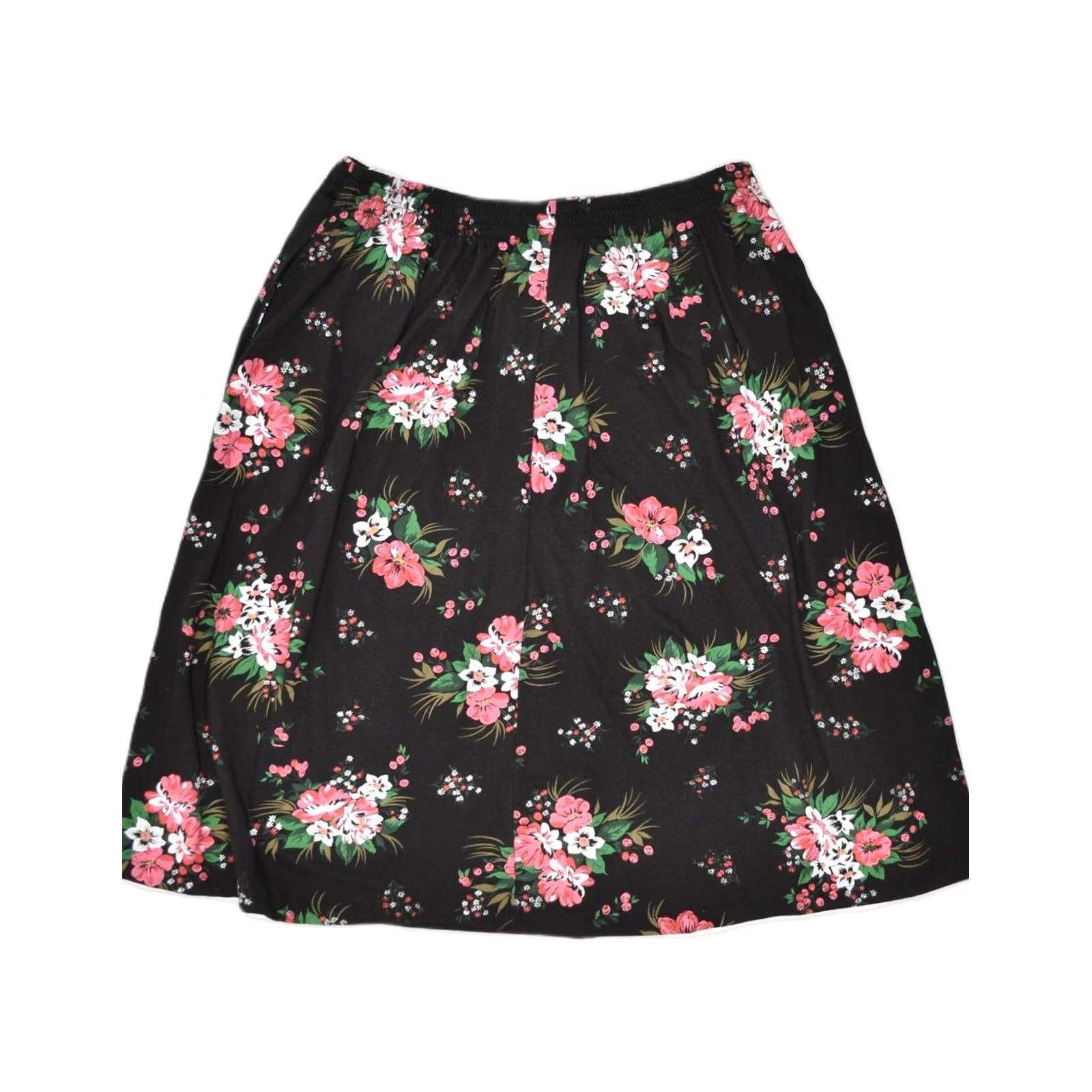 Vintage VINTAGE Womens A-Line Skirt Black Floral Polyester Medium W30 IT 44 Size 32" / US 10 / IT 46 - 2 Thumbnail