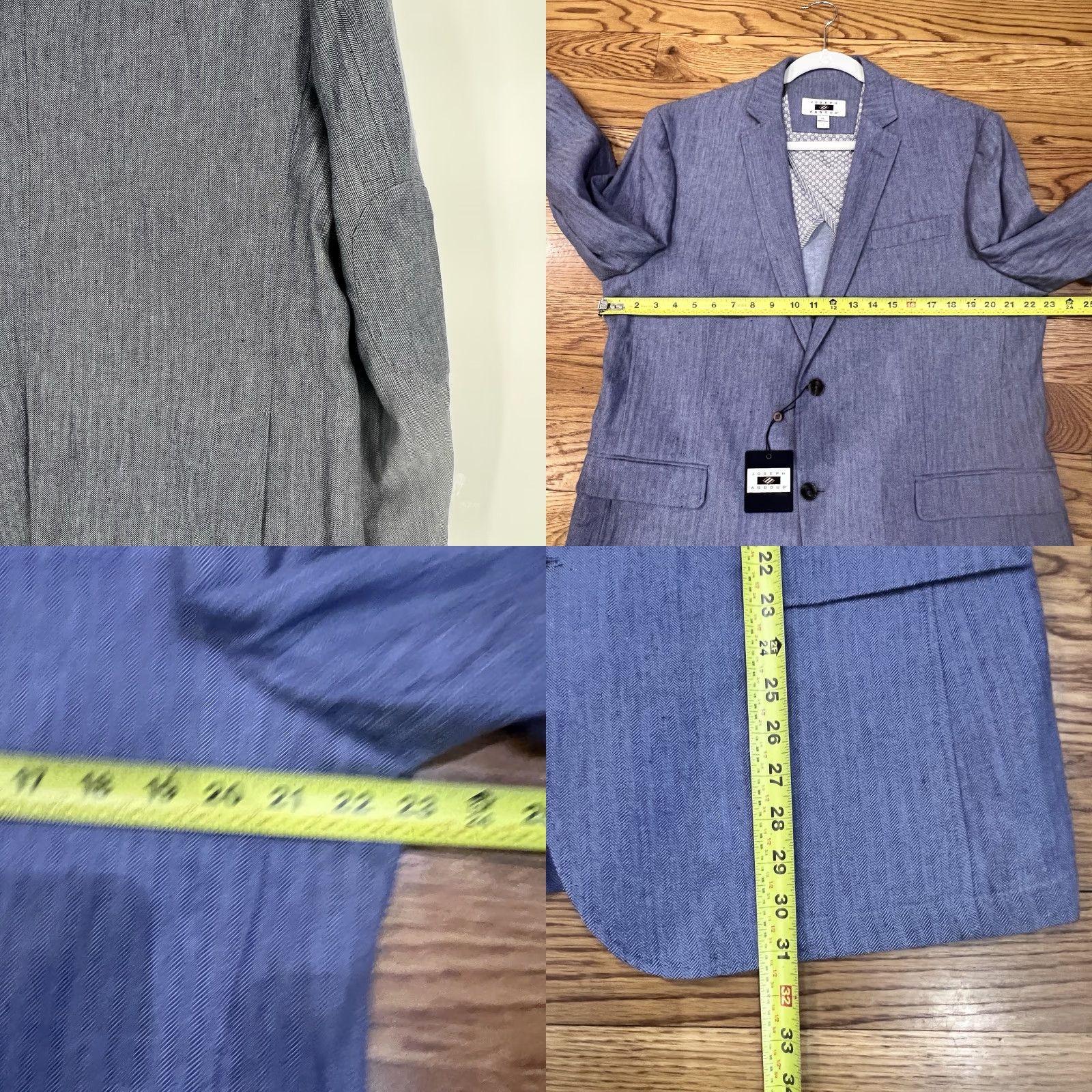 Joseph Abboud Abboud Herringbone Unconstructed Linen Cotton Elbow Patch XL Blazer Sport Coat Men Slim Notch Lapel Two-Button Front Jacket Size 46R - 10 Thumbnail