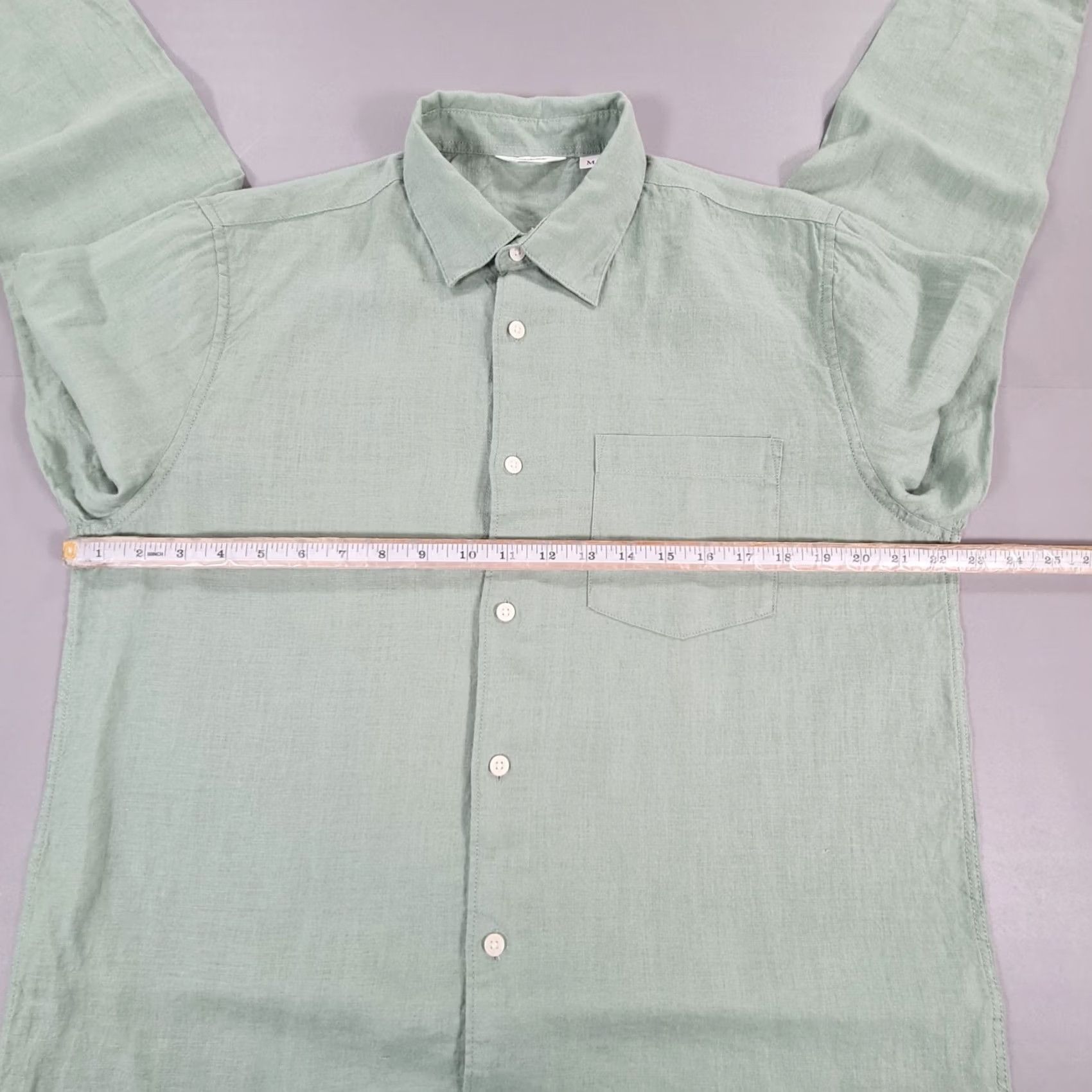 Vintage dobber Mens Shirt Green Medium Relaxed Fit 100% Linen Long Sleeve Button-Up Casual Winter Spring Summer Autumn Mens Size US M / EU 48-50 / 2 - 5 Thumbnail
