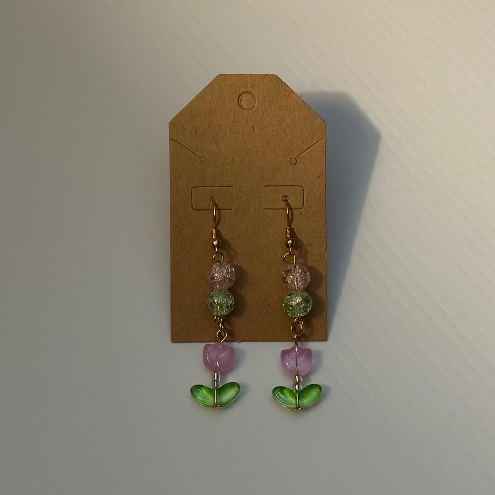Handmade Adorable Tulip Beaded Earrings Size ONE SIZE - 1 Thumbnail