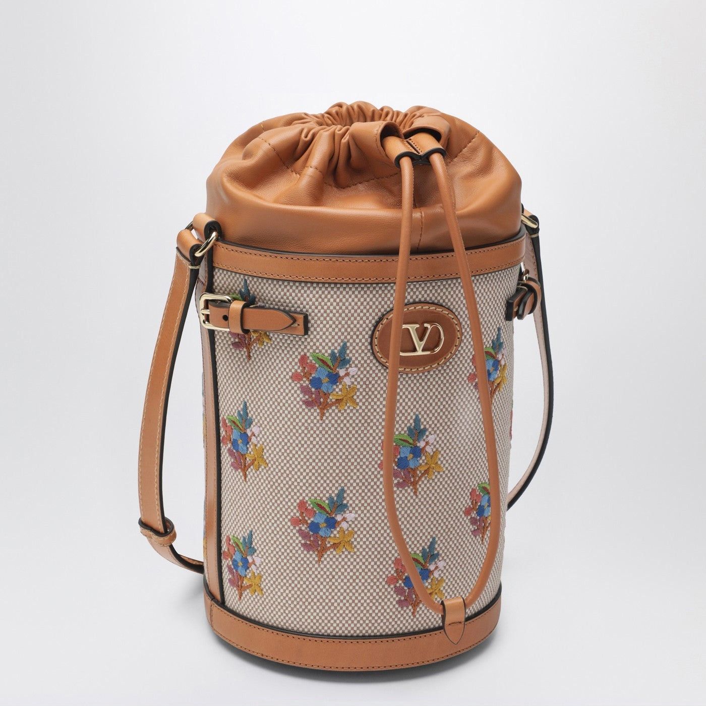 Valentino VALENTINO GARAVANI Floral Embroidered Beige Canvas Bucket Ba Size ONE SIZE - 2 Thumbnail