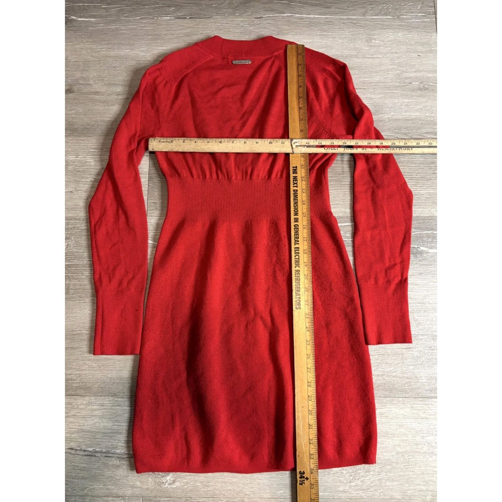 Armani Exchange Armani Exchange Sweater Dress Womens Large Red Merino Wool V-Neck Long Sleeve Shift Size L / US 10 / IT 46 - 6 Thumbnail