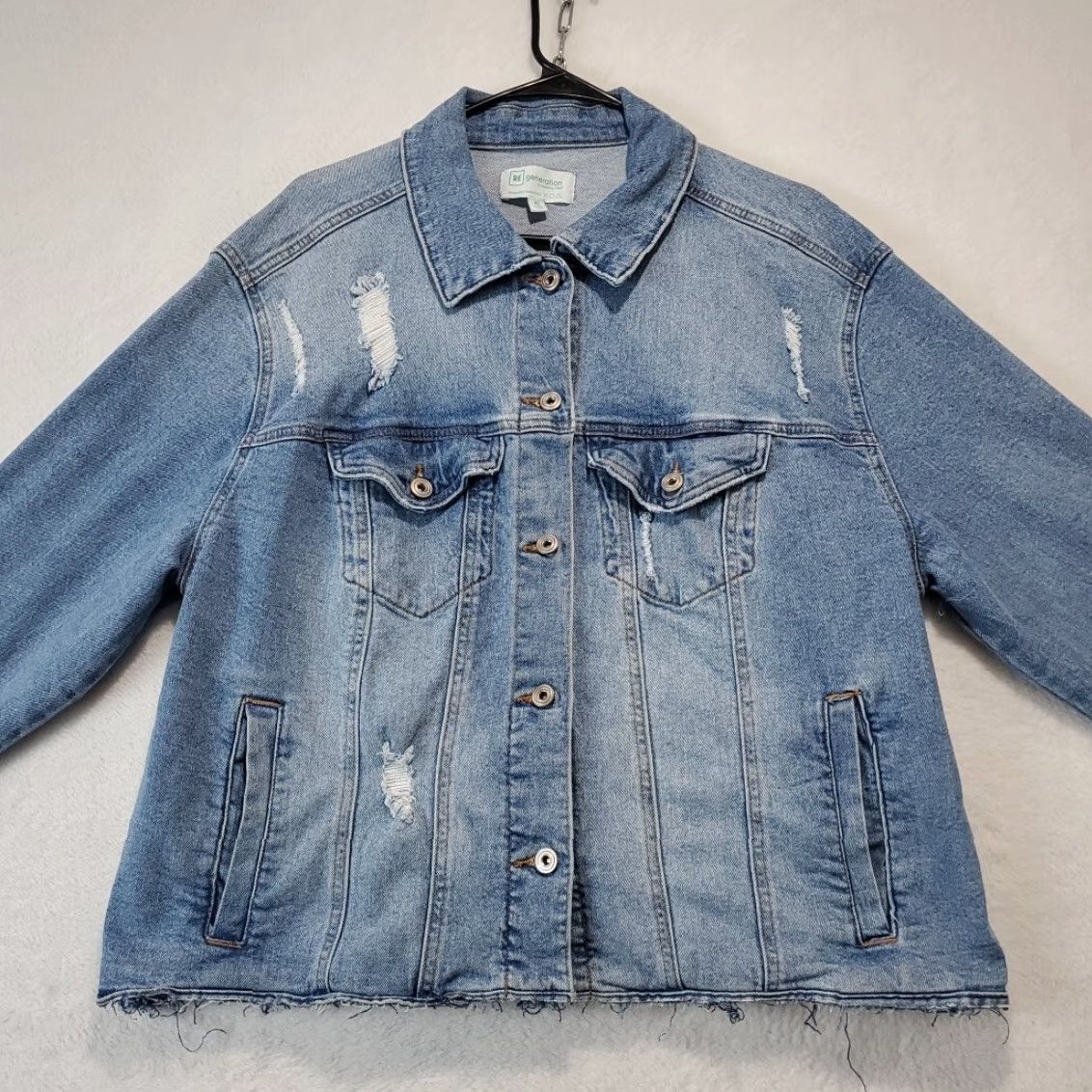 Vintage VINTAGE RE generation Women's Blue Jean Jacket Distressed Grunge Celebrity Pink Size XL Size 40" / US 18 - 3 Thumbnail