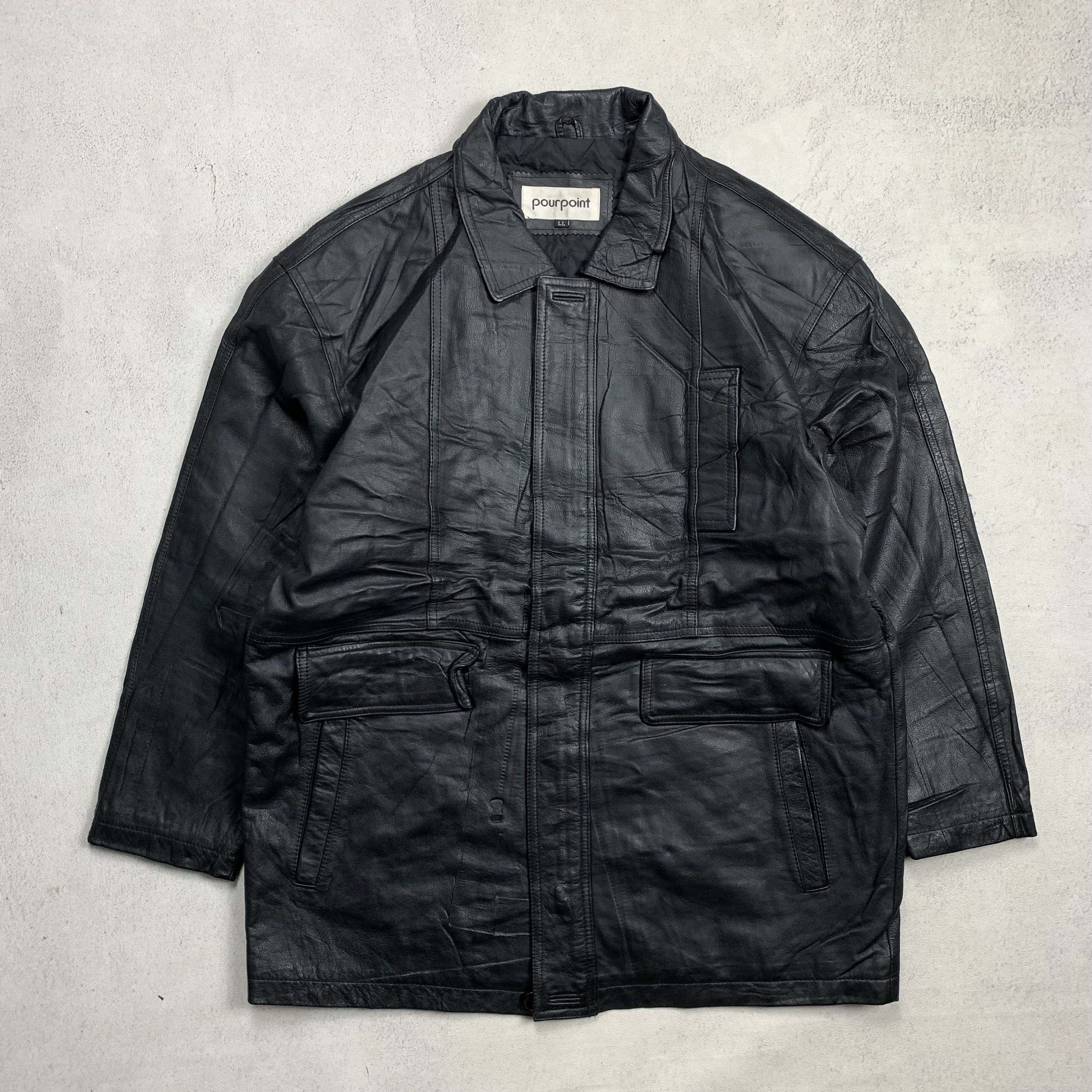 Genuine Leather Vintage Leather Jacket Pourpoint Black Coat Size US L / EU 52-54 / 3 - 1 Thumbnail
