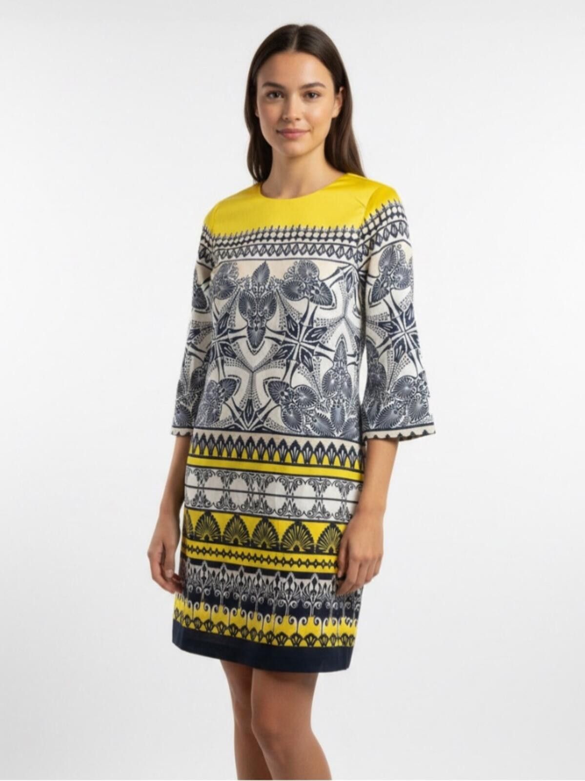 Other crown & ivy Yellow and Navy Printed Shift Dress Size S / US 4 / IT 40 - 1 Thumbnail