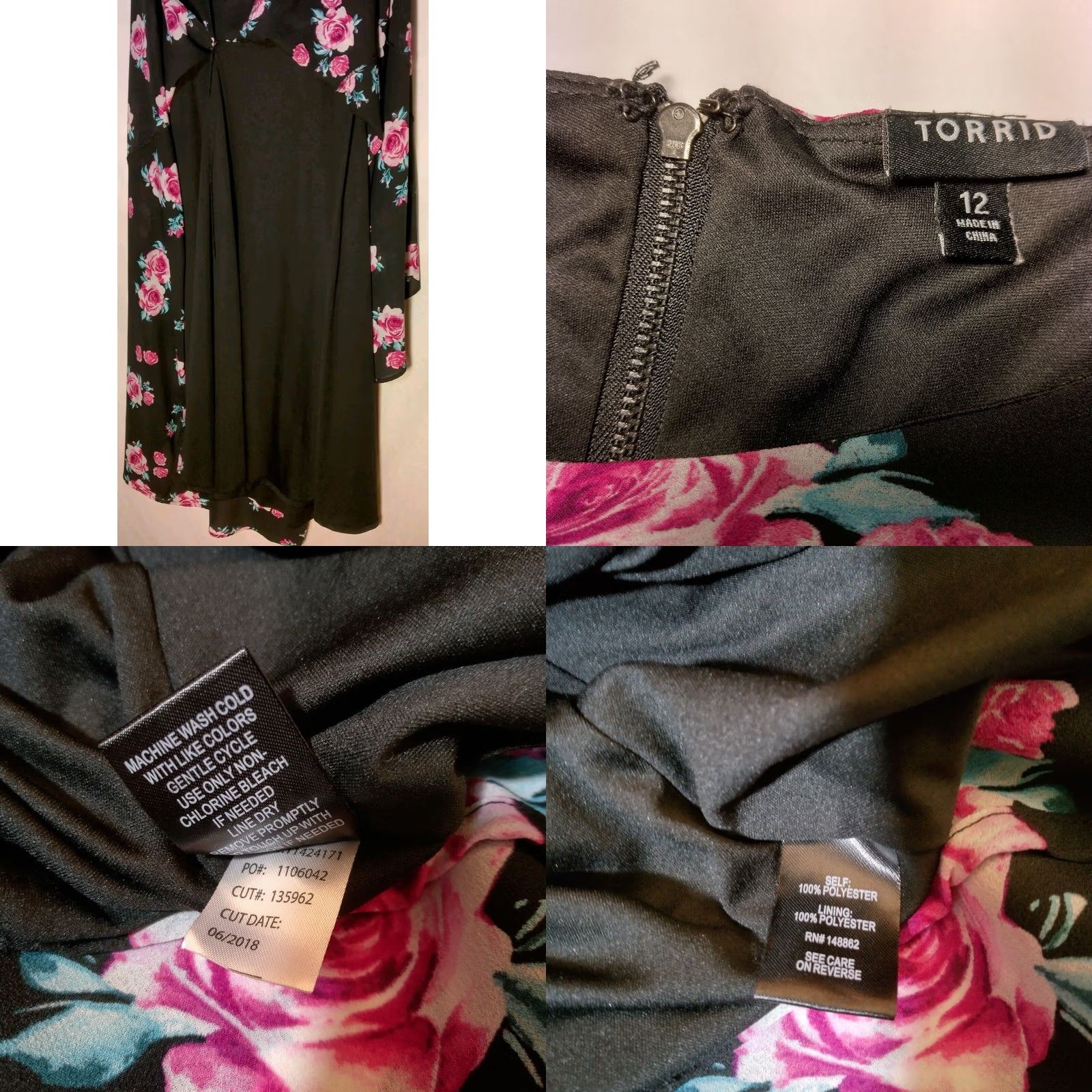 Torrid Torrid Dress 12 Black Long Pink Rose Floral Maxi Sleeveless Party Wedding Dress Size XL / US 12-14 / IT 48-50 - 8 Thumbnail