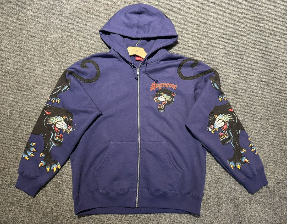 Pre-owned Supreme Purple Zip Up Hoodie Black Panther Size L In Blue