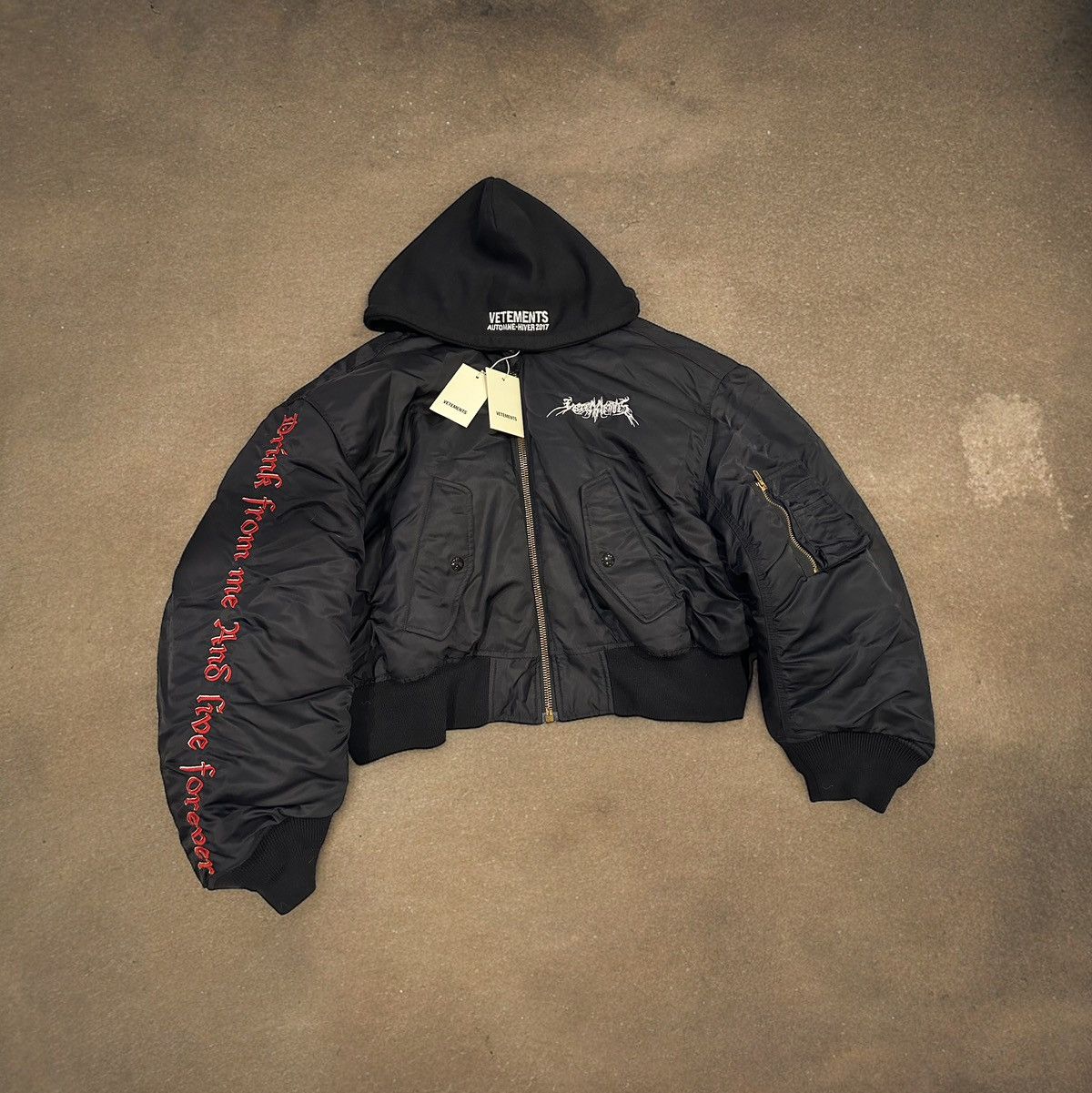 image of Vetements Total Fucking Darkness Bomber in Black, Men's (Size Small)