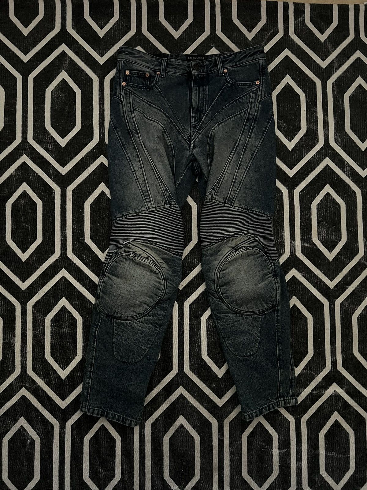 BALENCIAGA AW22 1OF1 SAMPLE BIKER MOTO DENIM JEANS
