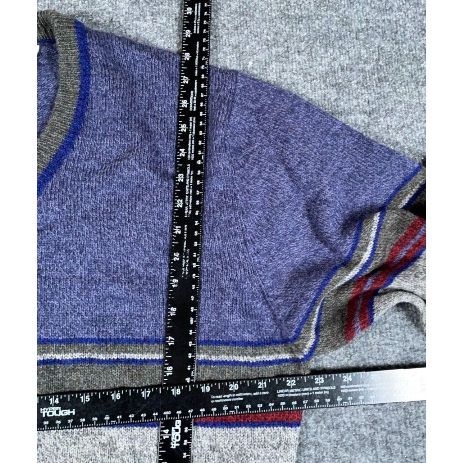 Vintage VINTAGE Sweater Main Point: Preppy Striped V-Neck Adult XL Tall Gray Blue Wool Acrylic Pullover 90s Classic Hipster Retro Preppy Mens XL Tall Size US XL / EU 56 / 4 - 4 Thumbnail