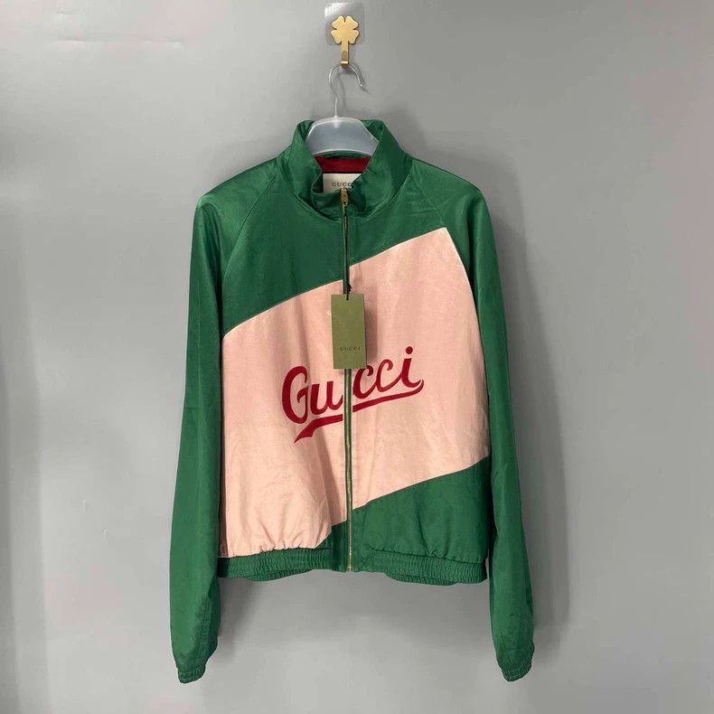 Gucci Green ivory white coke logo zipper jacket 2501-Nextar